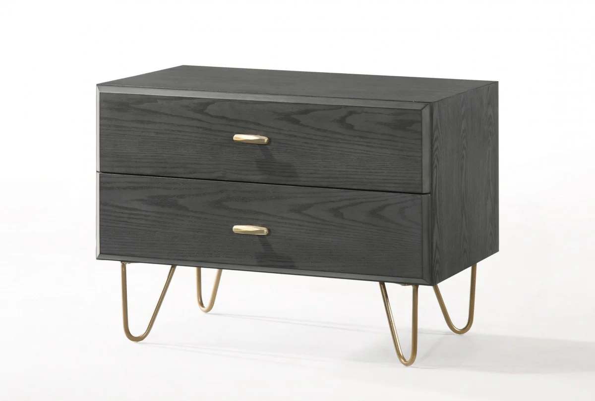Contemporary Gray And Gold Nightstand With Two Drawers By Homeroots