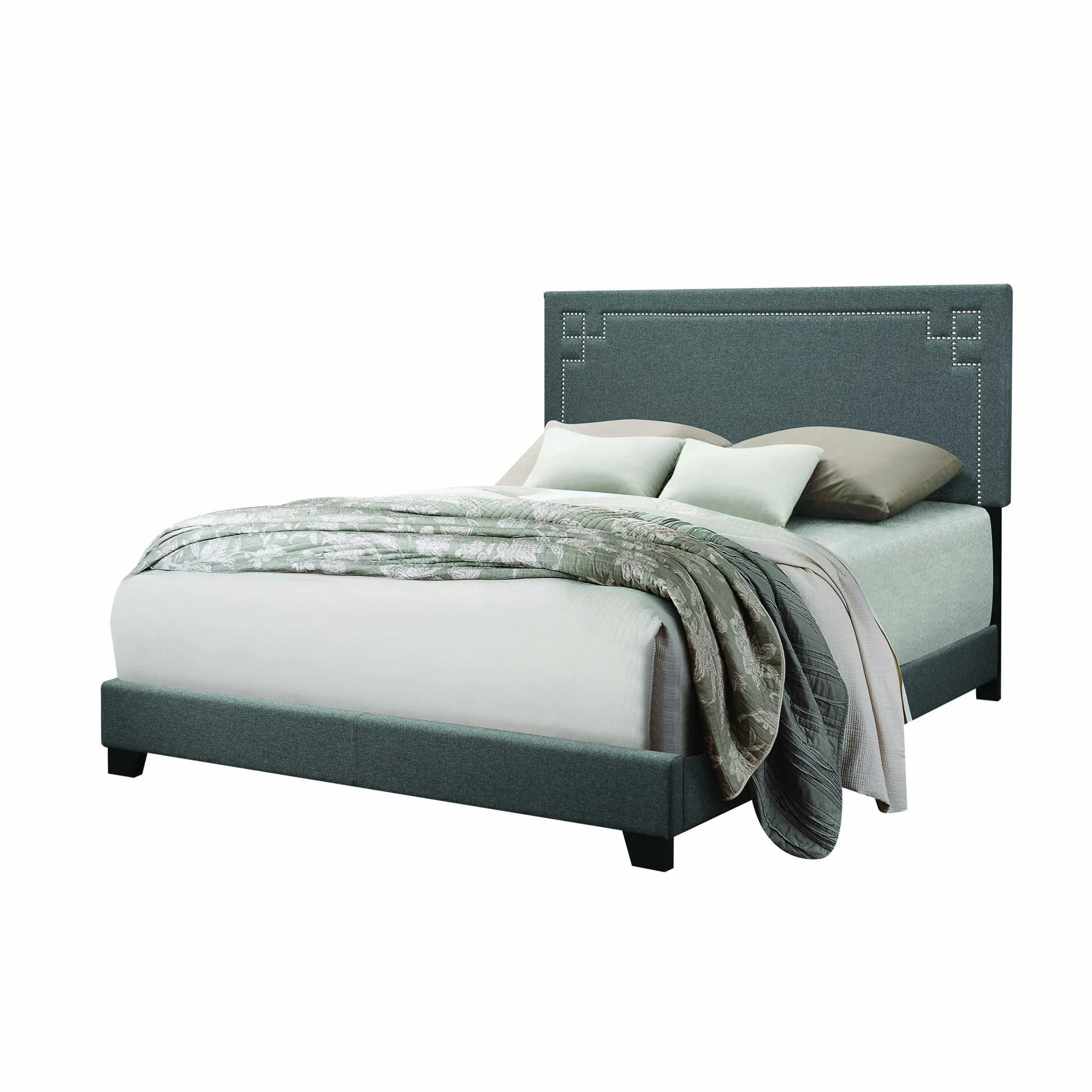 Contemporary Gray Upholstered Queen Bed Frame By Homeroots - Image 2