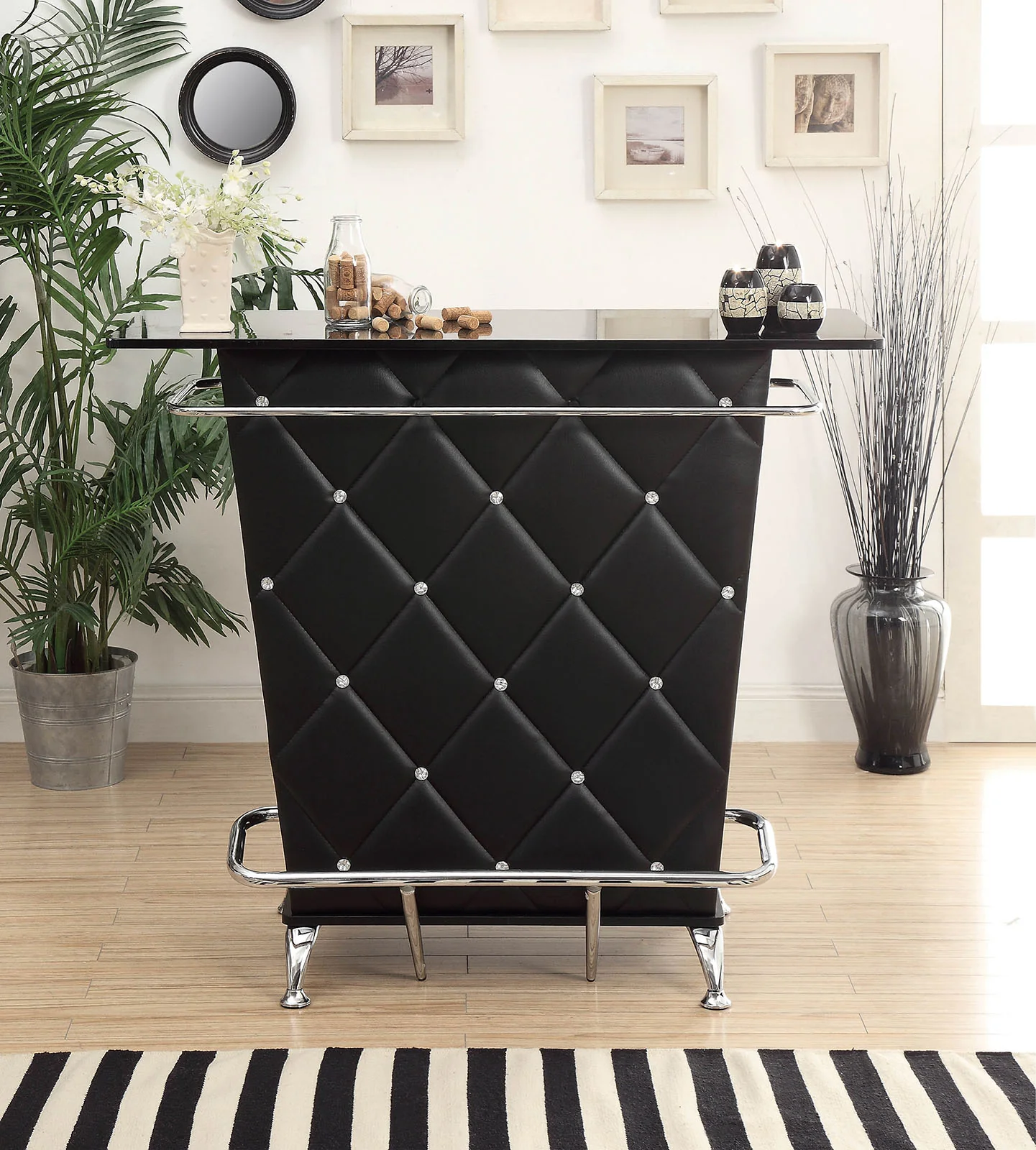 Contemporary Style Leatherette Padded Bar Table With Button Tufting, Black By Benzara