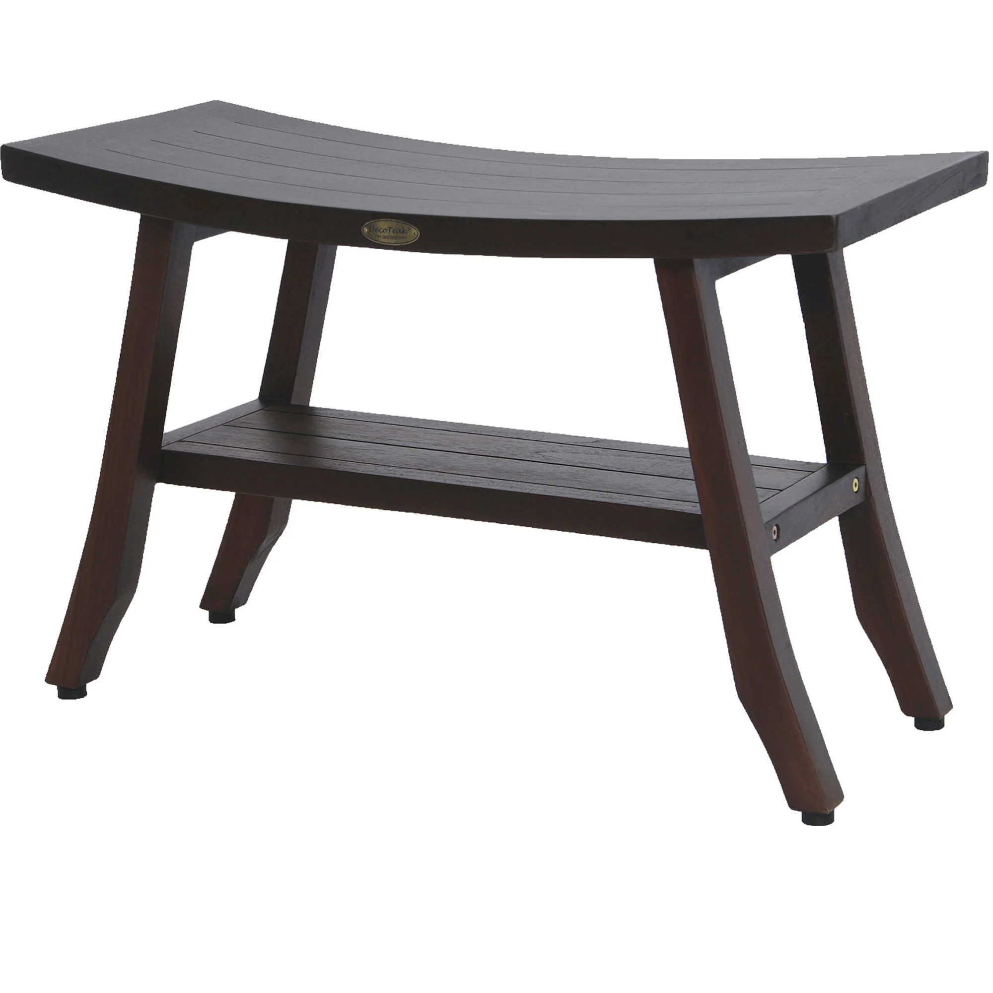 Contemporary Teak Shower Bench with Shelf in Brown Finish By Homeroots - 376690