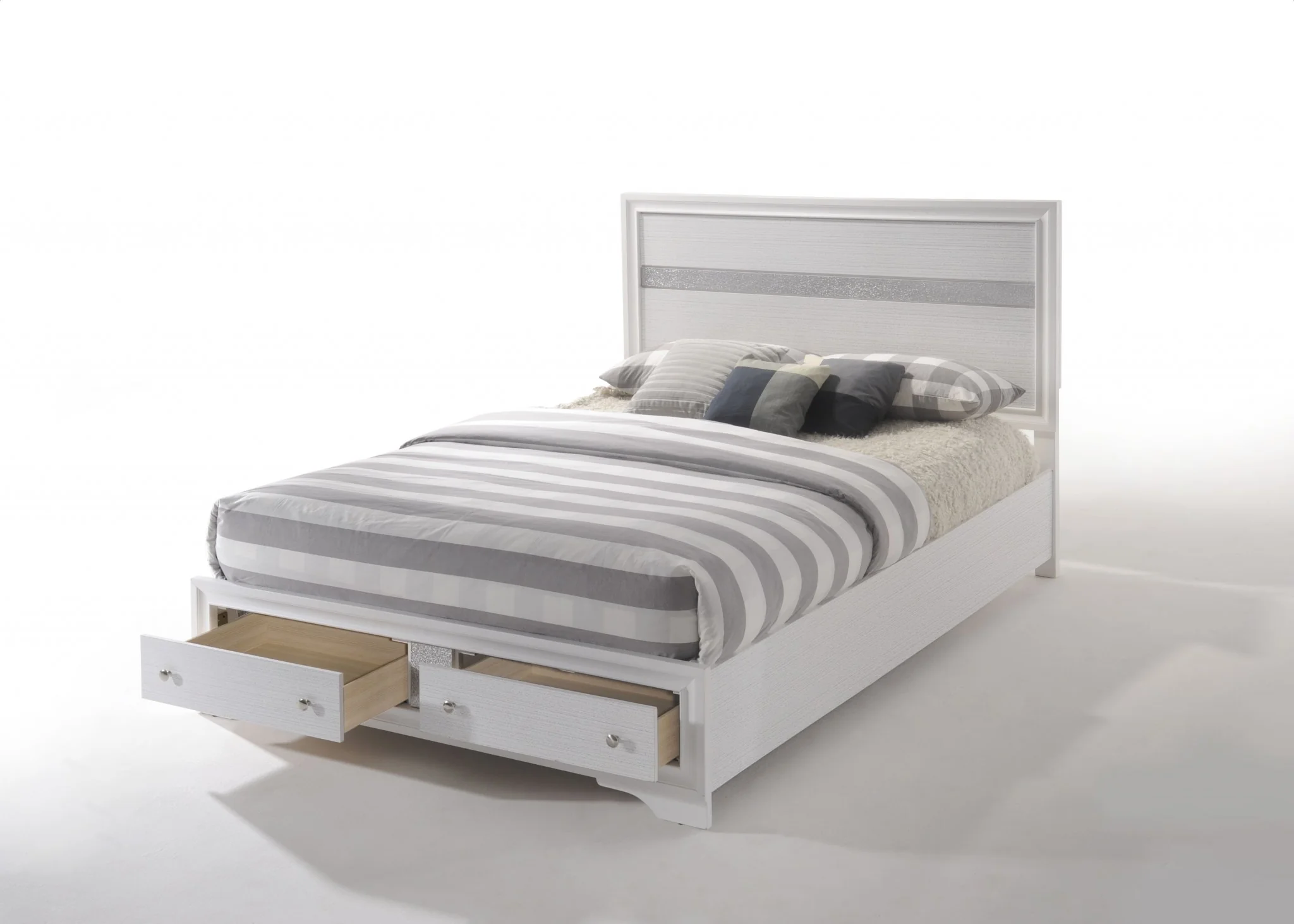 Contemporary White And Grey Queen Bed With Storage Footboard By Homeroots