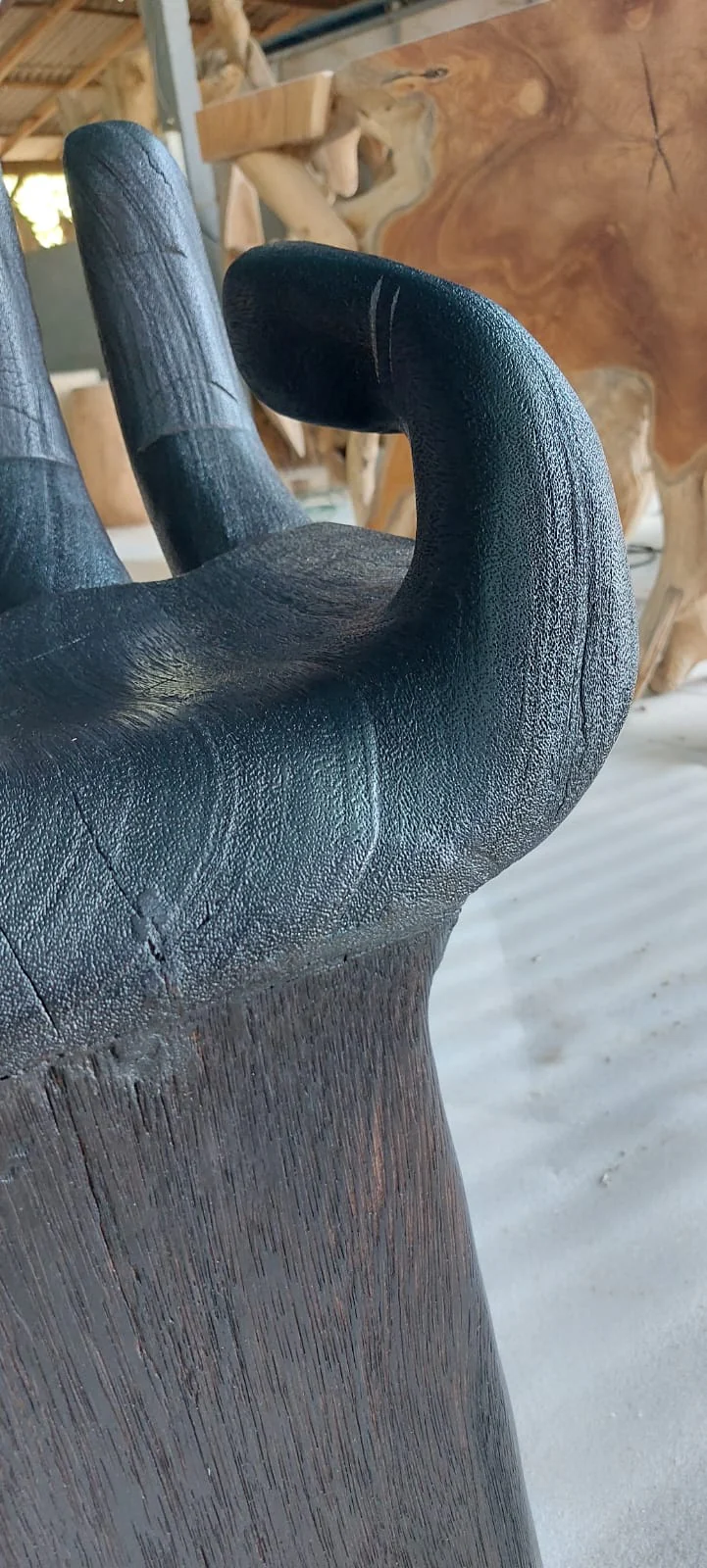 Black Buddha Chair-Burnt Wood Hand Shaped-Side Table /Occasional Accent Chair - Image 3