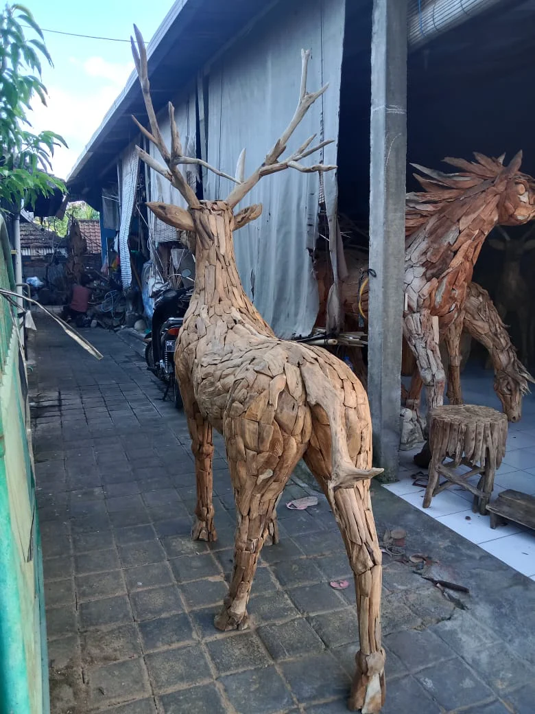Driftwood Stag with Antlers| Large size Teak Root Sculpture| 6.5 Ft Height | Weatherproof Reclaimed Wood Garden Statue from Artisan Living - Image 3
