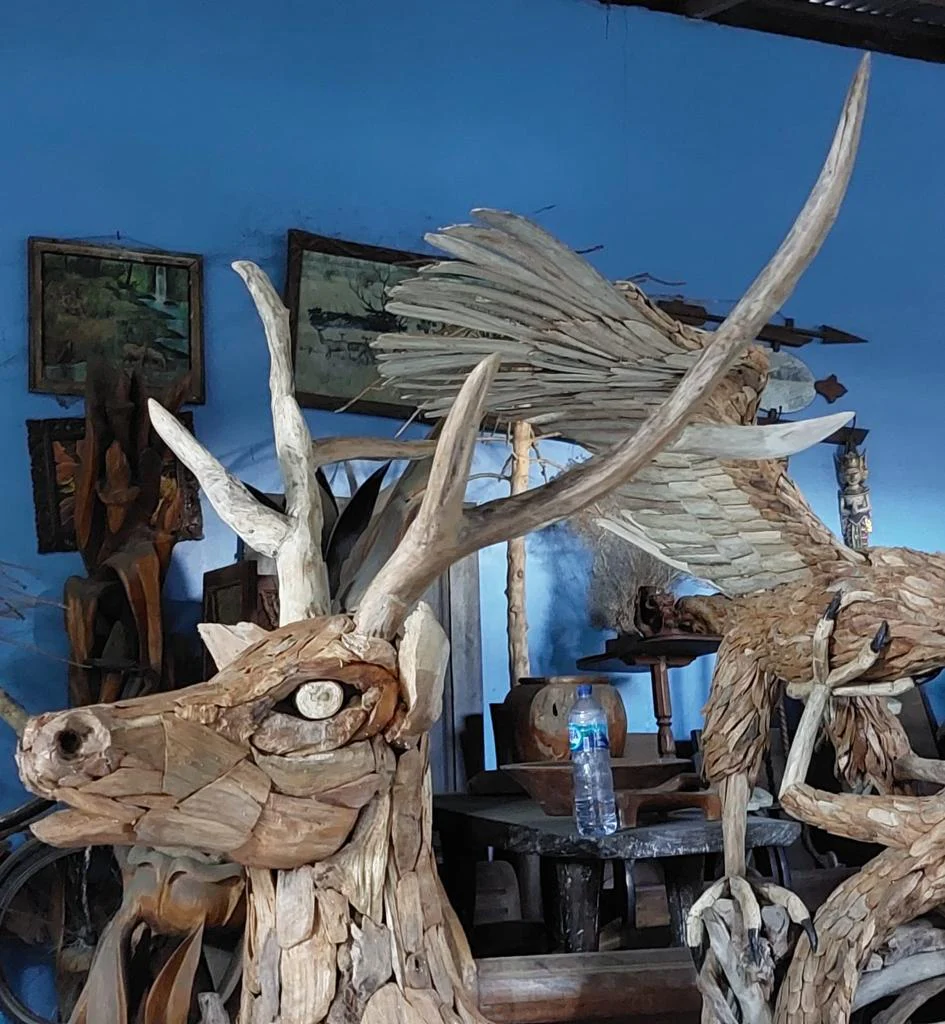 Driftwood Stag with Antlers| Large size Teak Root Sculpture| 6.5 Ft Height | Weatherproof Reclaimed Wood Garden Statue from Artisan Living - Image 6