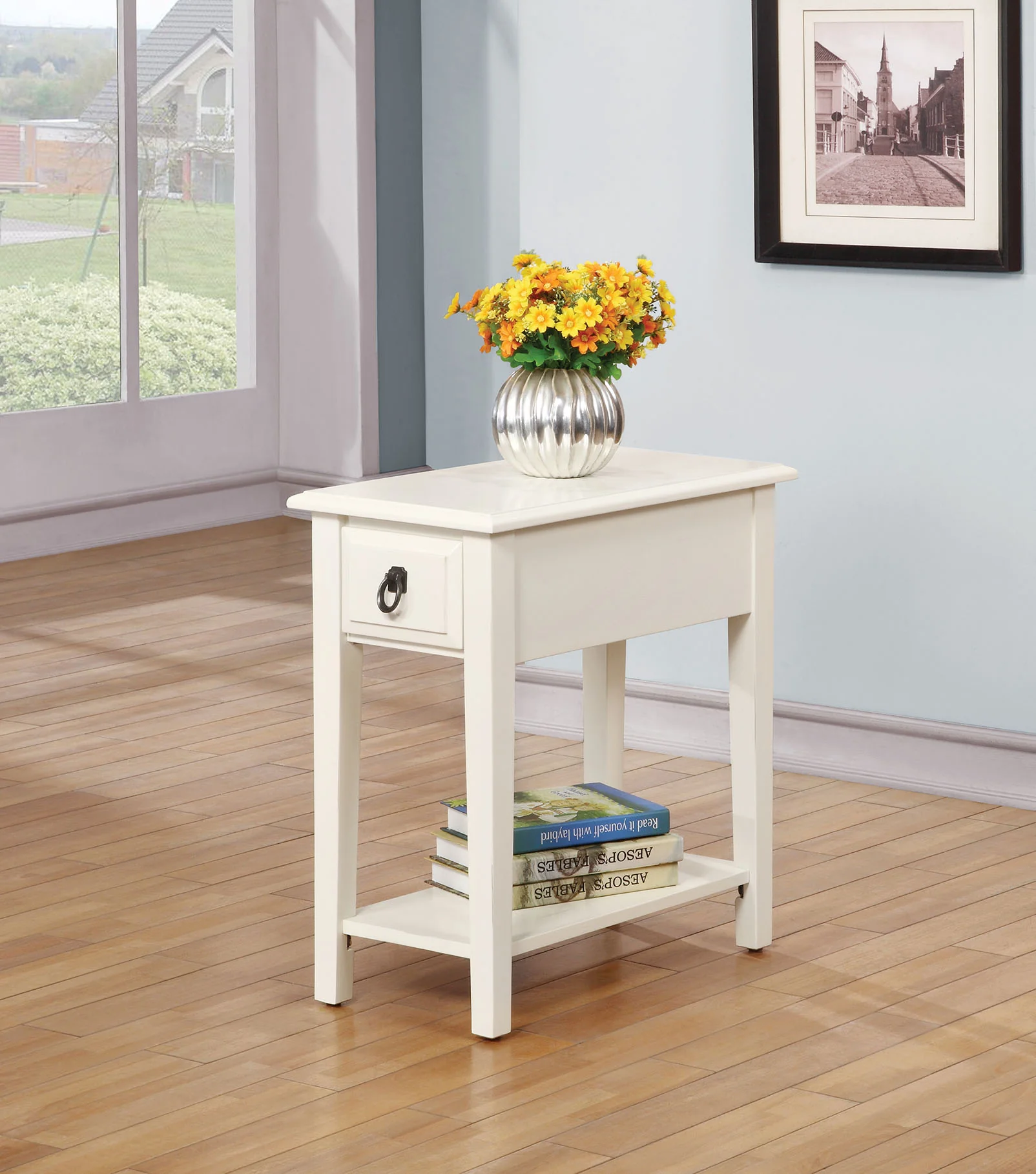 Cottage White Wooden Magazine Rack Side Table By Homeroots