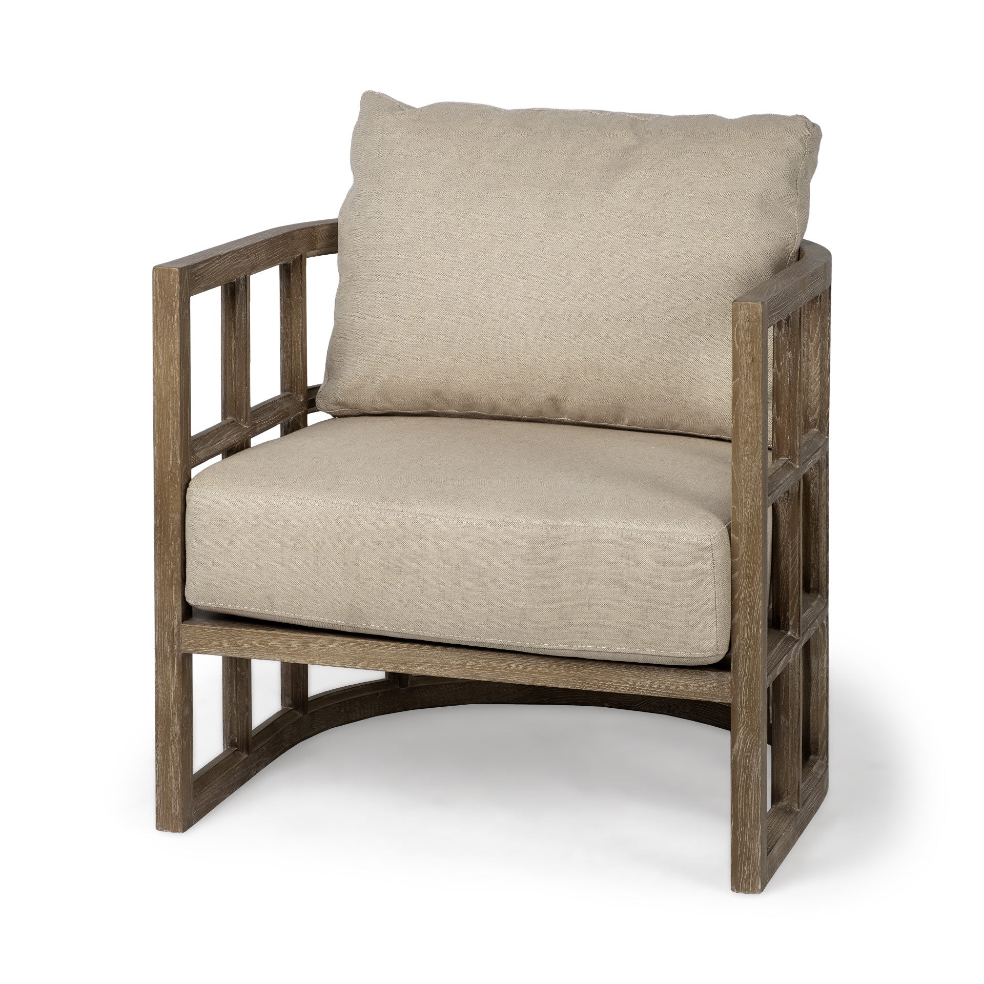 Cream and Brown Fabric Arm Chair By Homeroots