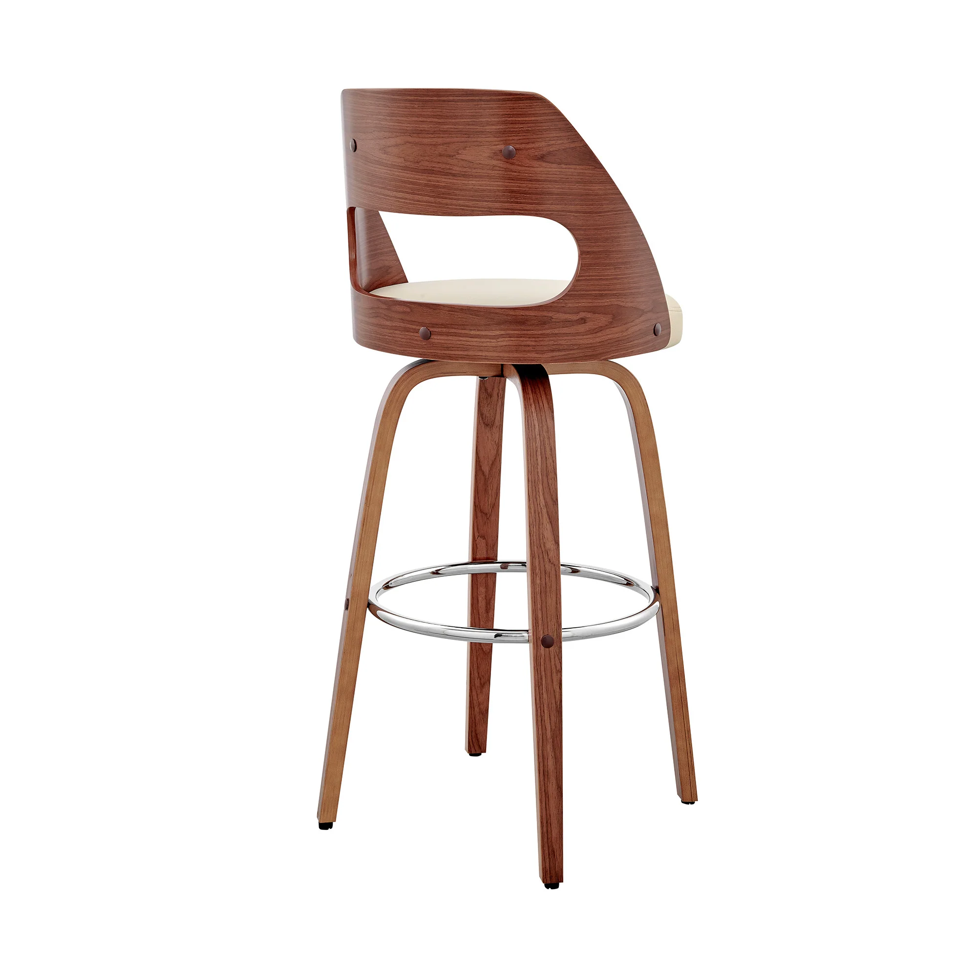 Cream and Brown Faux Leather Swivel Bar Chair By Homeroots - Image 7