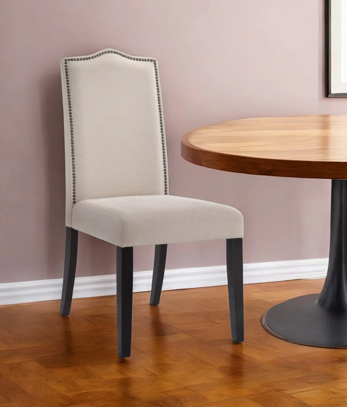 Cream And Espresso Upholstered Linen Dining Parsons Chair By Homeroots