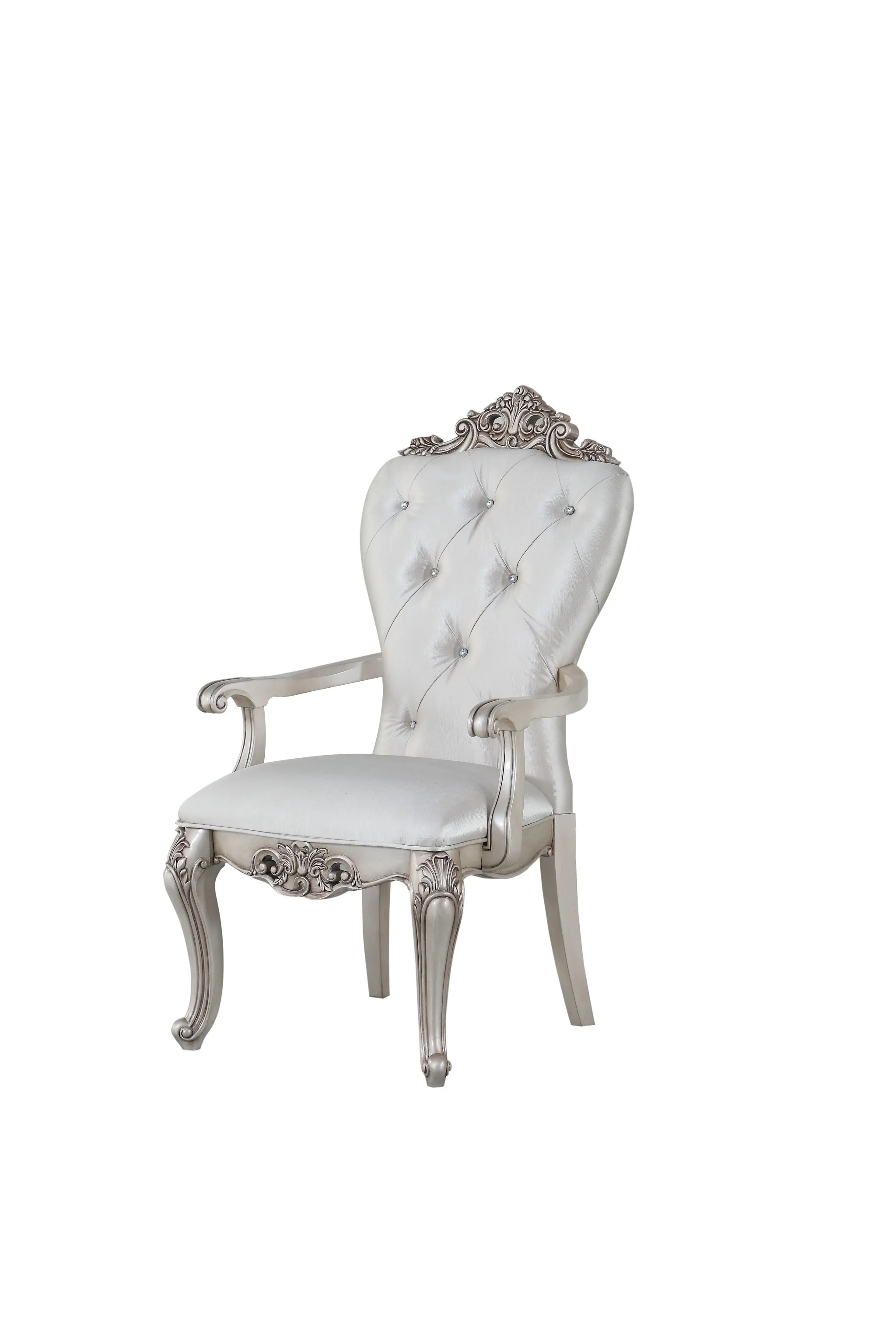 Cream Fabric Antique White Wood Upholstered (Seat) Arm Chair (Set-) By Homeroots