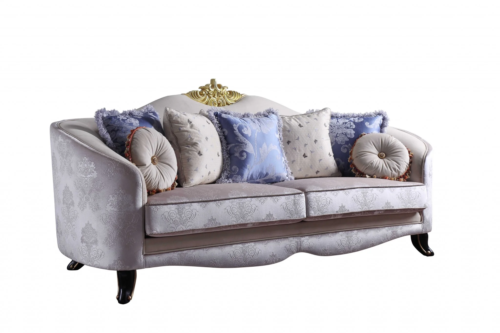 Cream Fabric Upholstery Sofa w Pillows By Homeroots