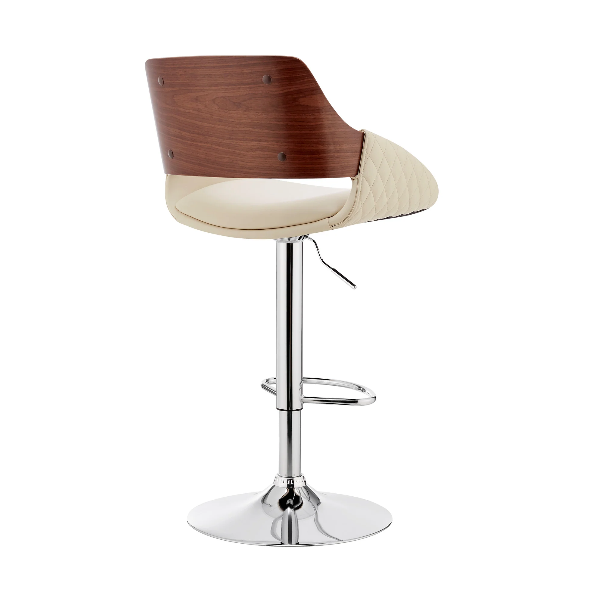 Cream Faux Leather Adjustable Chrome Swivel Bar Stool By Homeroots - Image 5