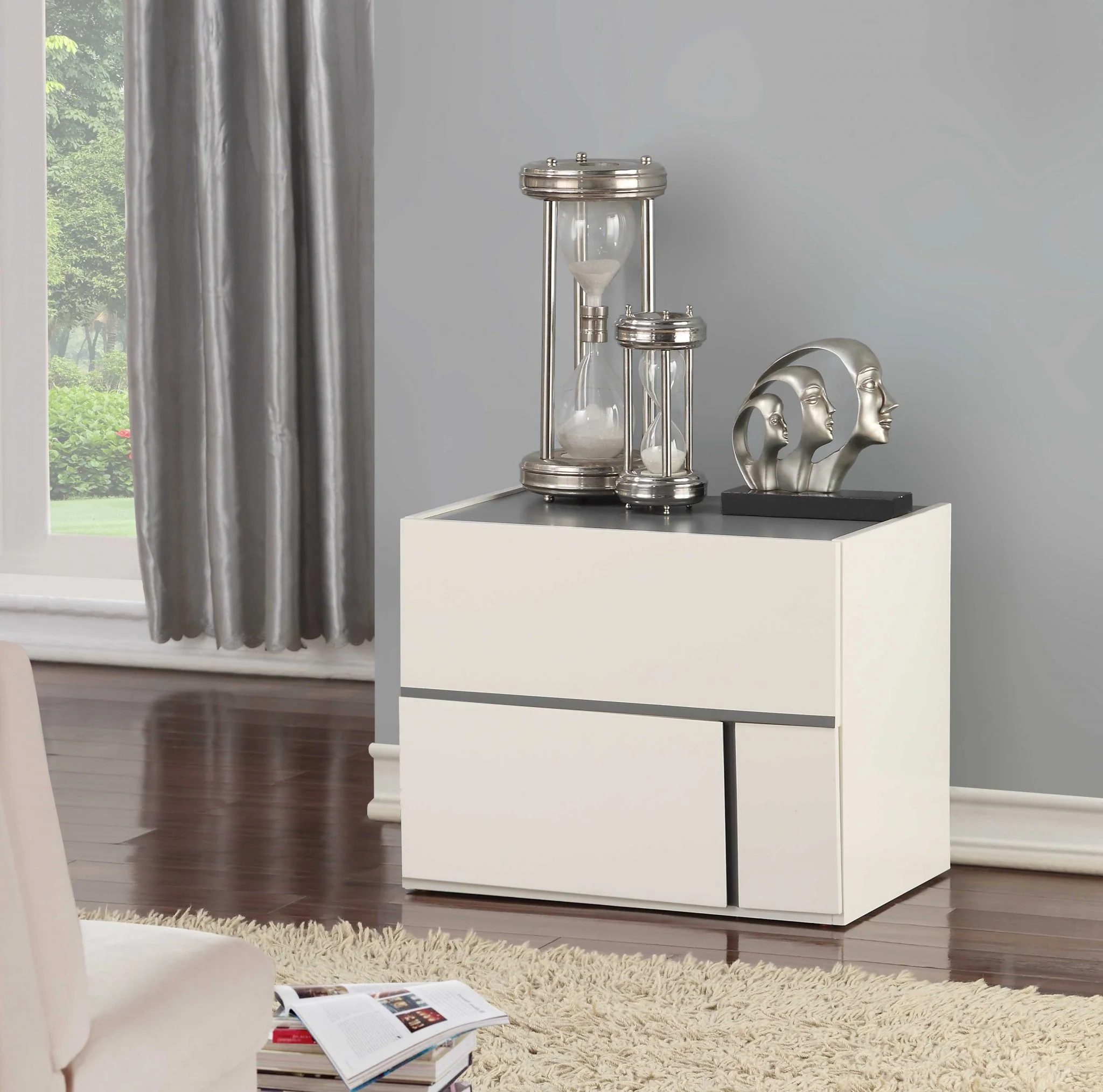 Cream White And Dark Grey Mdf Nightstand By Homeroots