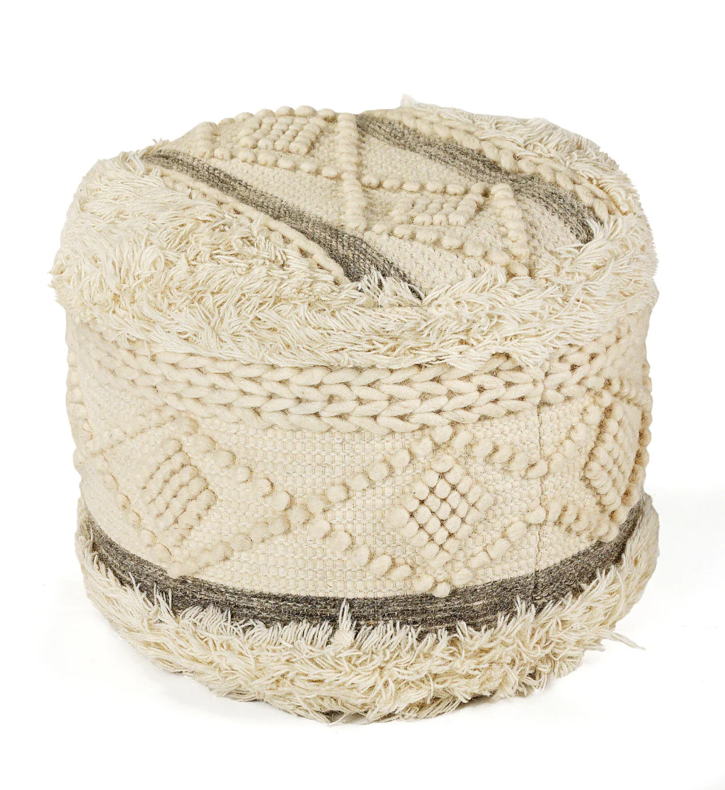 Cream Wool Ottoman By Homeroots
