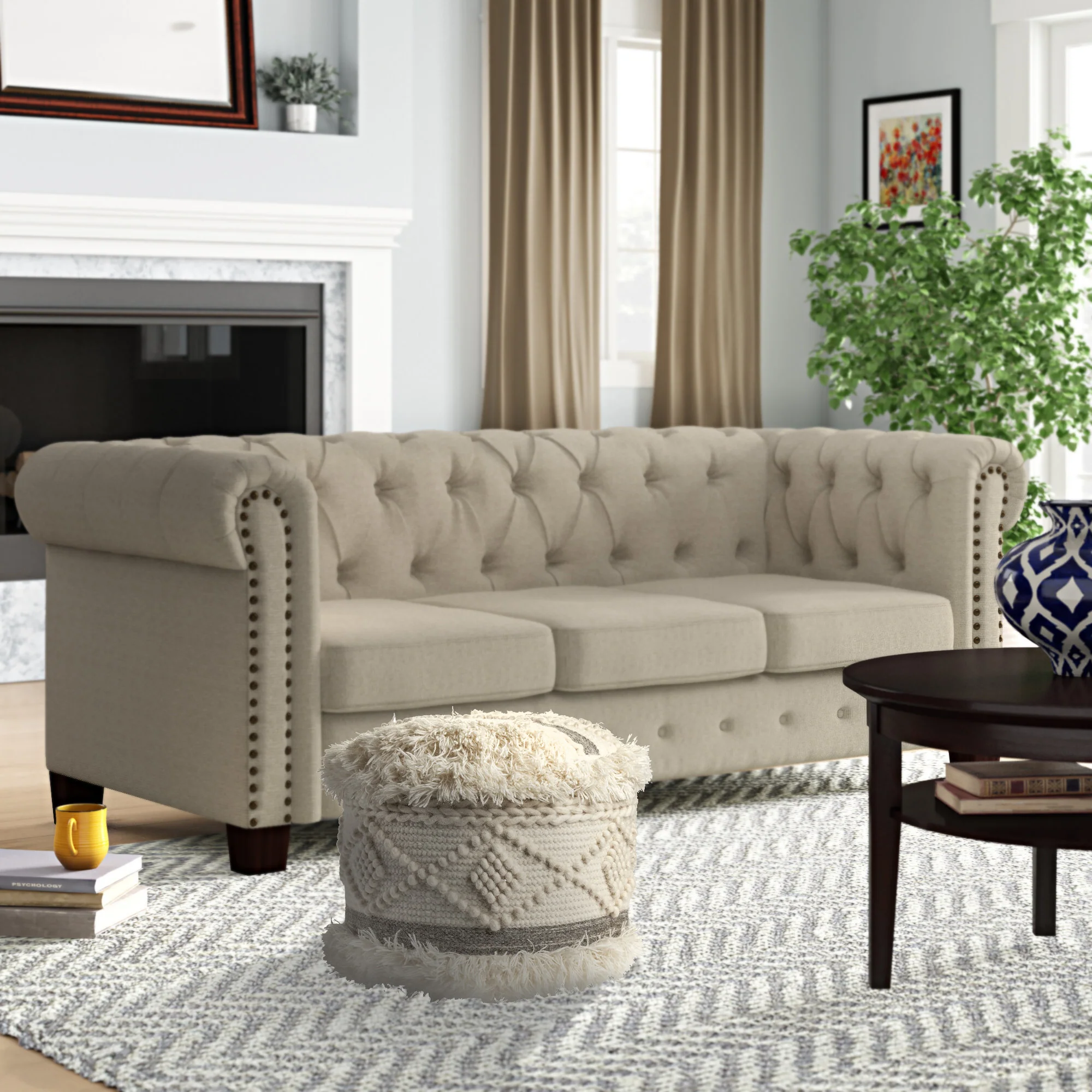 Cream Wool Ottoman By Homeroots - Image 8