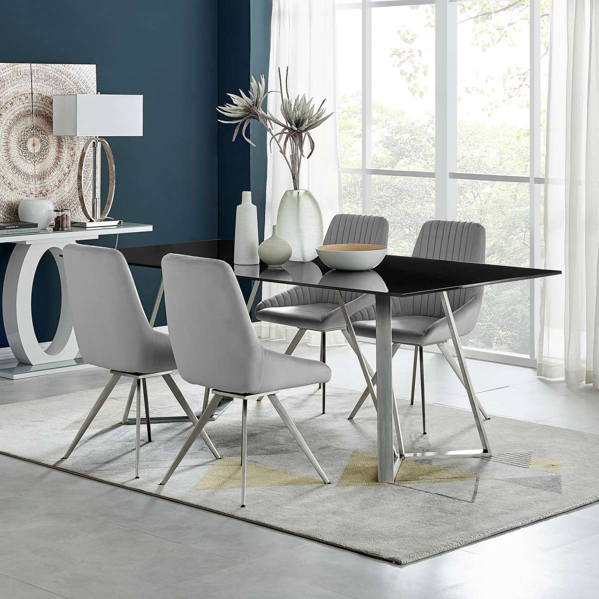 Cressida and Skye Gray Fabric 5 Piece Rectangular Dining Set By Armen Living