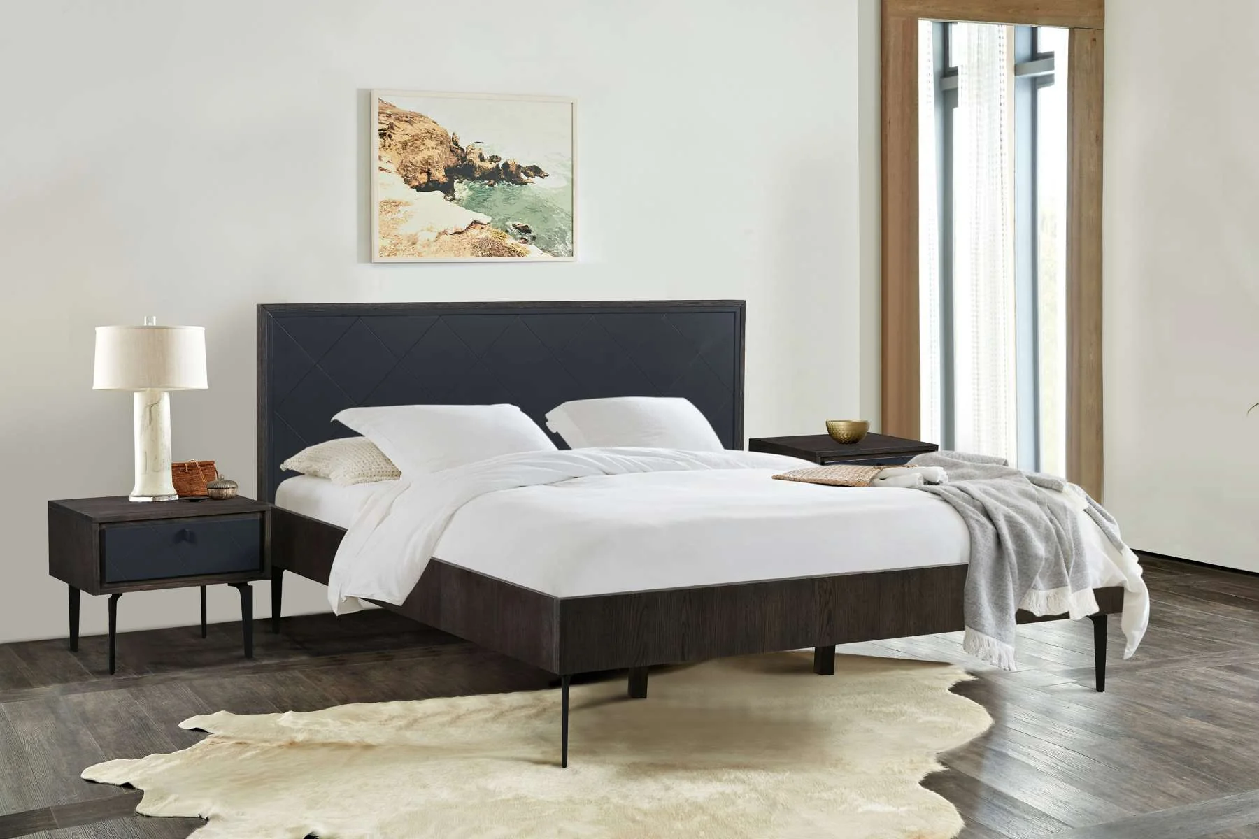 Cross Dark Gray Solid Oak King 3pc Bedroom Set By Armen Living