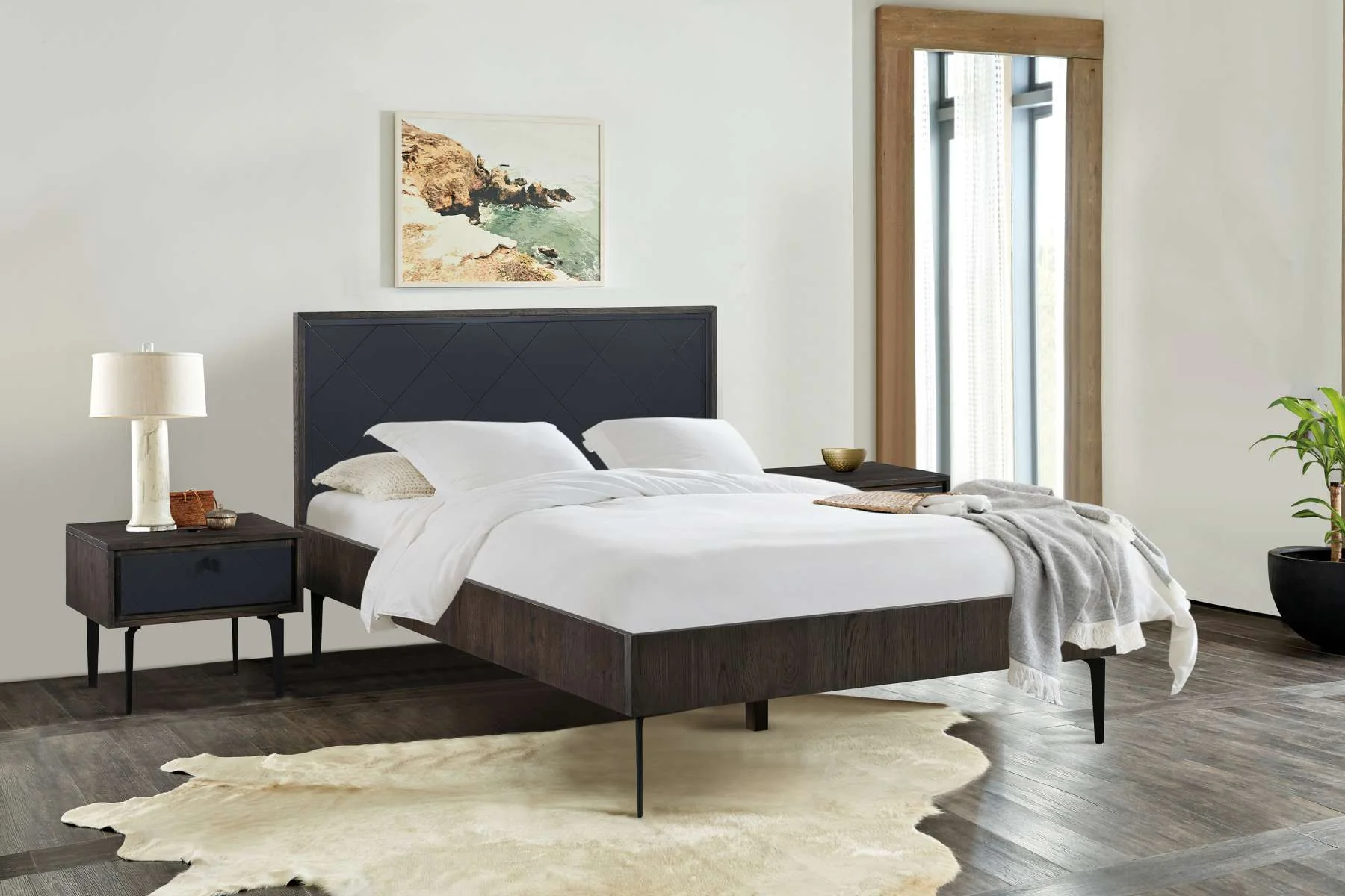 Cross Dark Gray Solid Oak Queen 3pc Bedroom Set By Armen Living