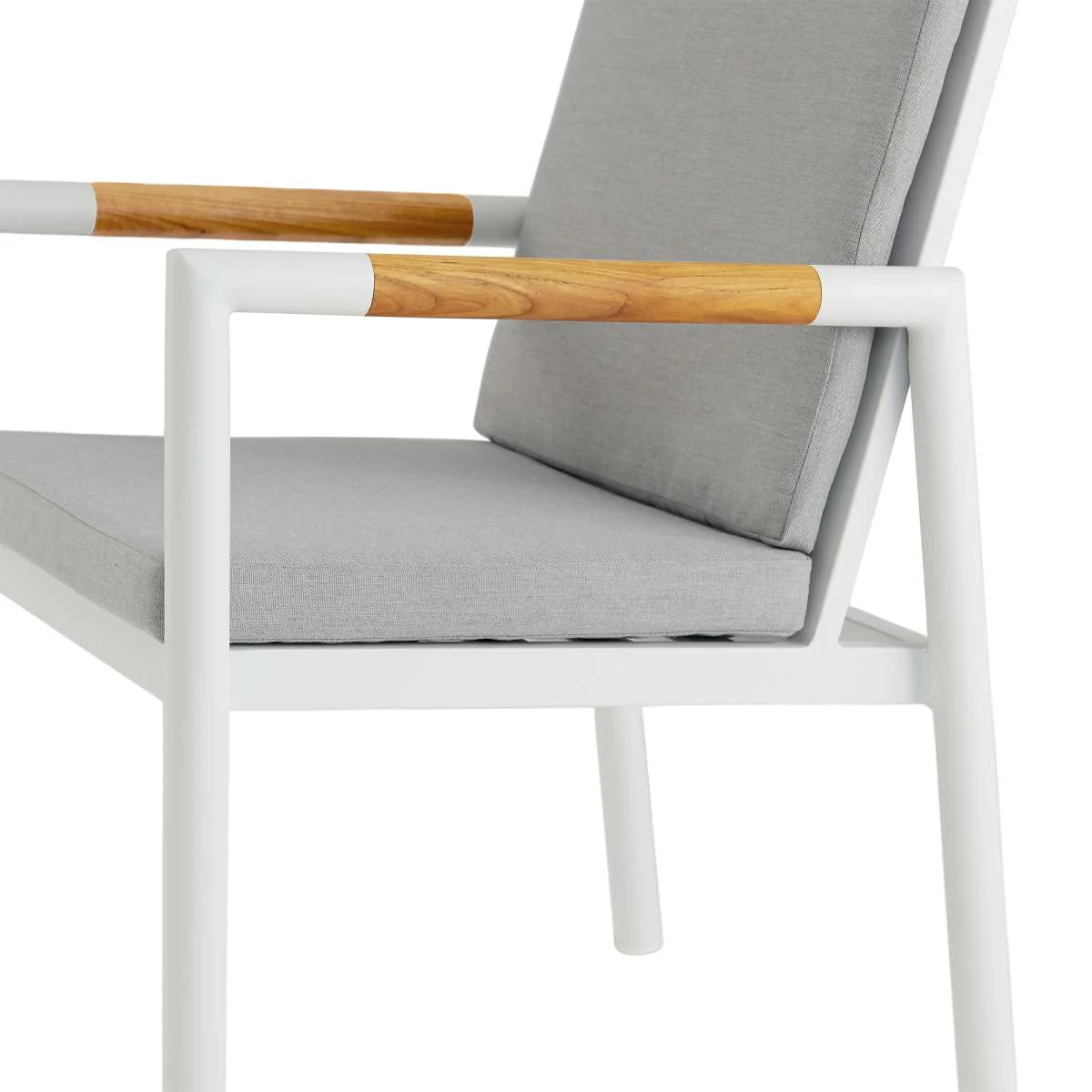 Crown 5 Piece White Aluminum and Teak Outdoor Dining Set with Light Gray Fabric By Armen Living - Image 8