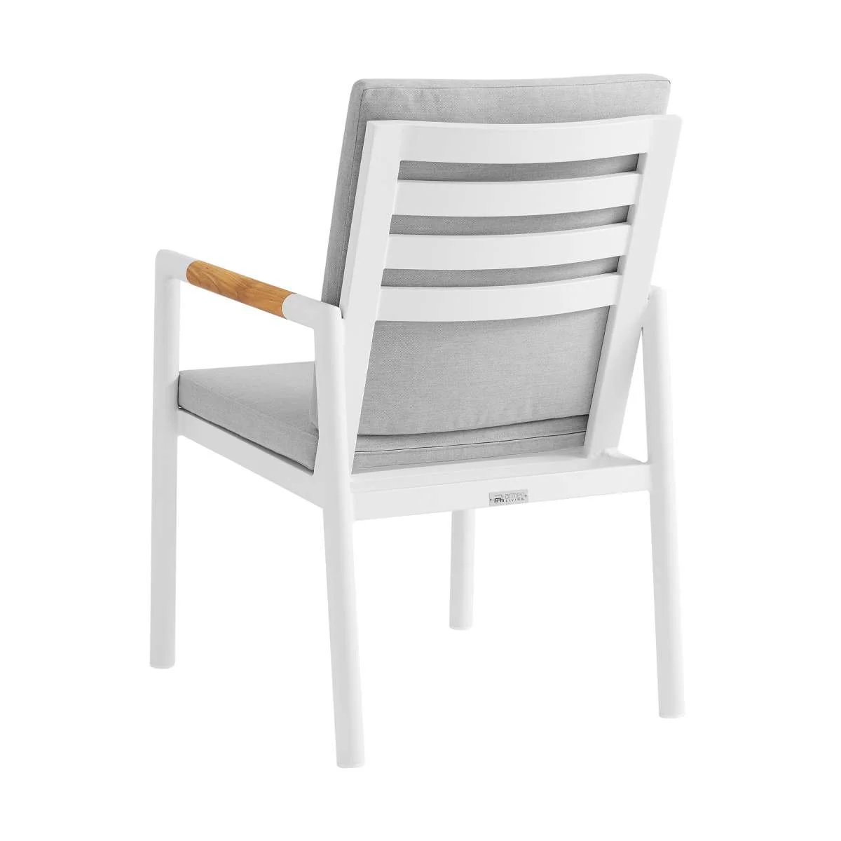 Crown 7 Piece White Aluminum and Teak Outdoor Dining Set with Light Gray Fabric By Armen Living - Image 4