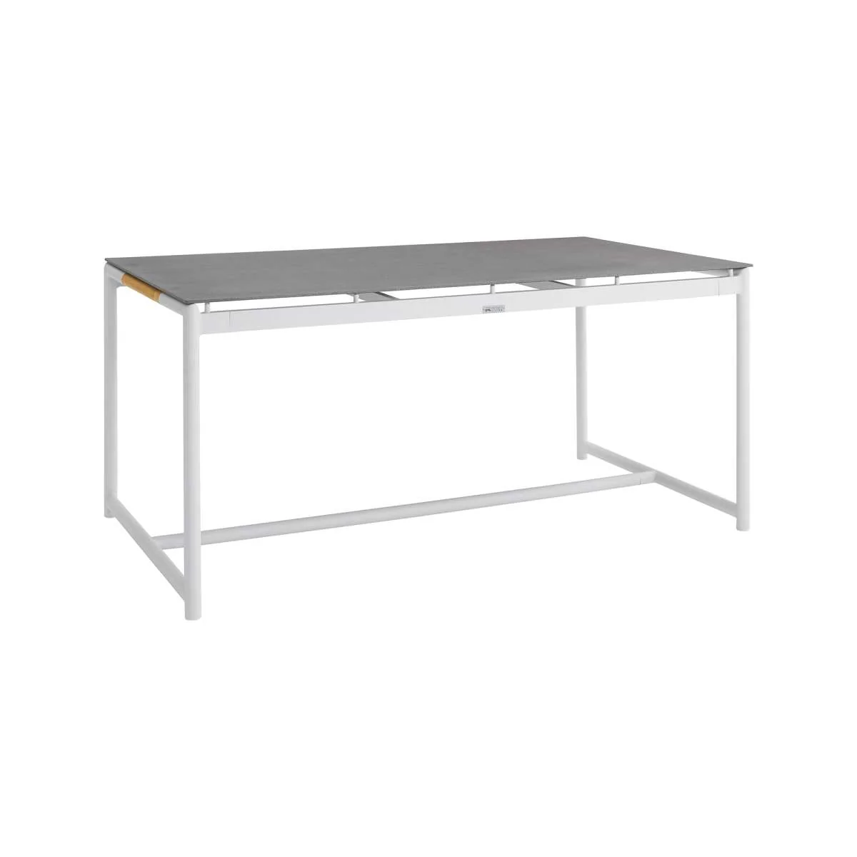 Crown 7 Piece White Aluminum and Teak Outdoor Dining Set with Light Gray Fabric By Armen Living - Image 5