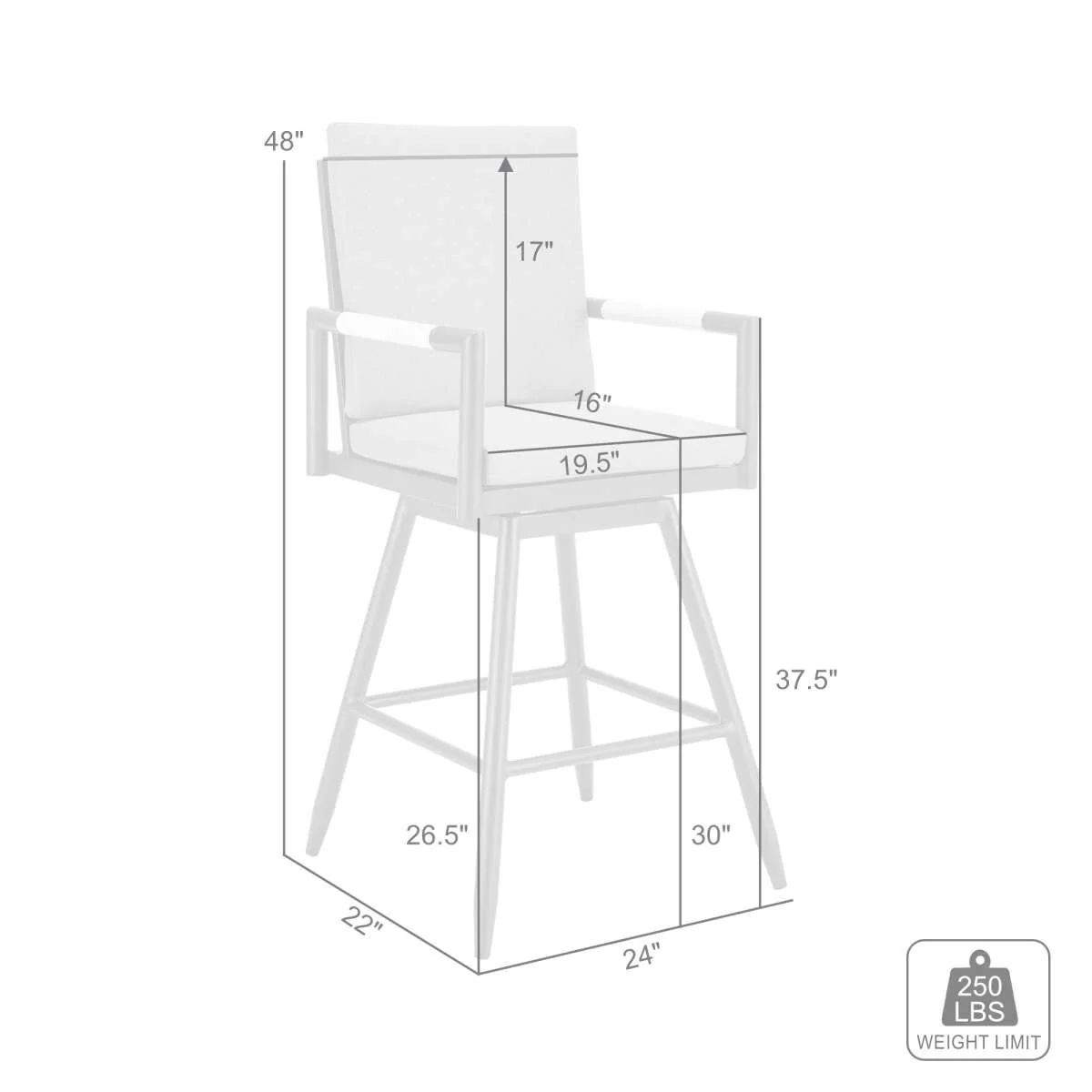 Crown Outdoor Patio Swivel Bar Stool in Aluminum with Tan Rope and Dark Gray Cushions By Armen Living - Image 7