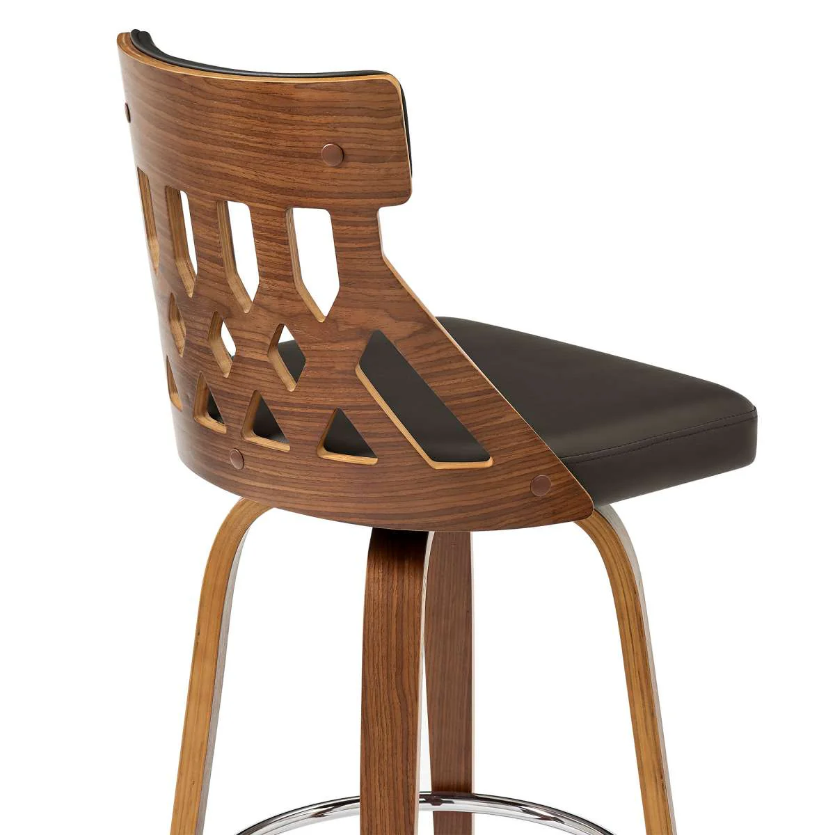 Crux 30" Swivel Bar Stool in Brown Faux Leather and Walnut Wood By Armen Living - Image 6