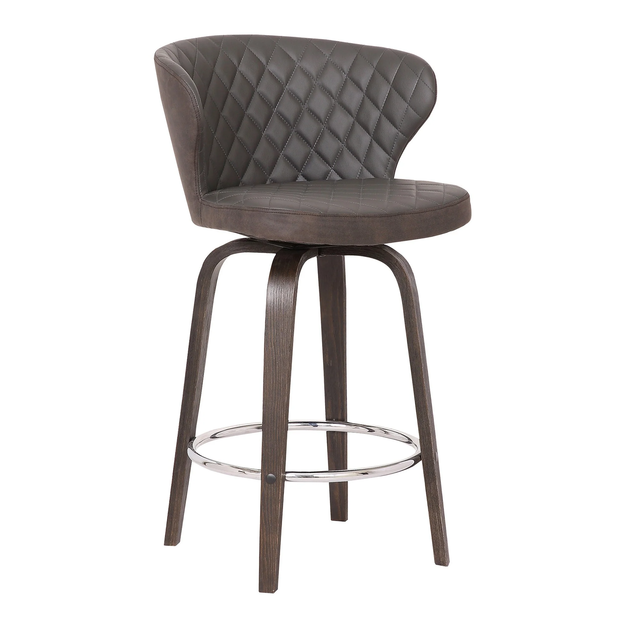 Curved Back Leatherette Barstool With Swivel Mechanism Brown By Benzara