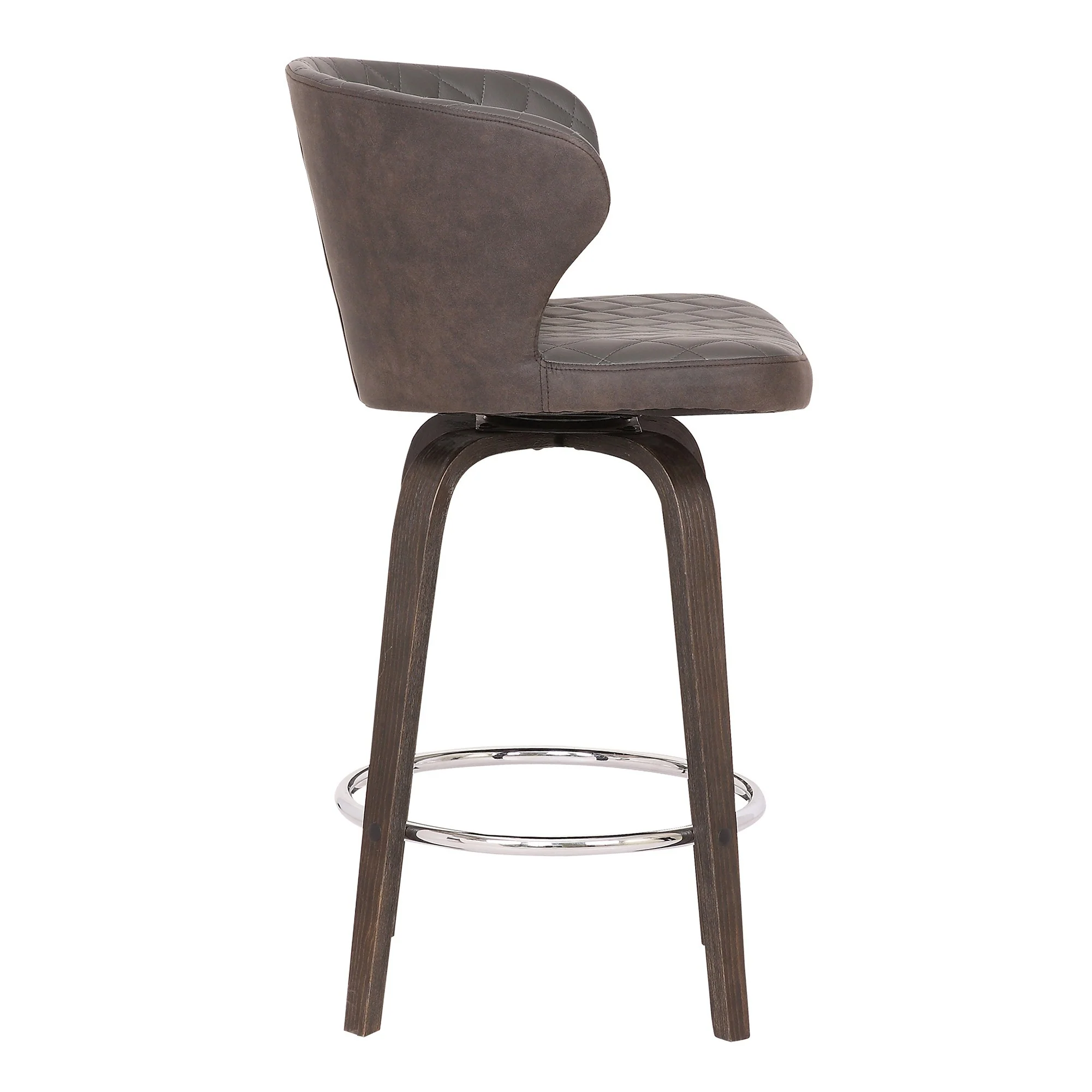 Curved Back Leatherette Barstool With Swivel Mechanism Brown By Benzara - Image 3