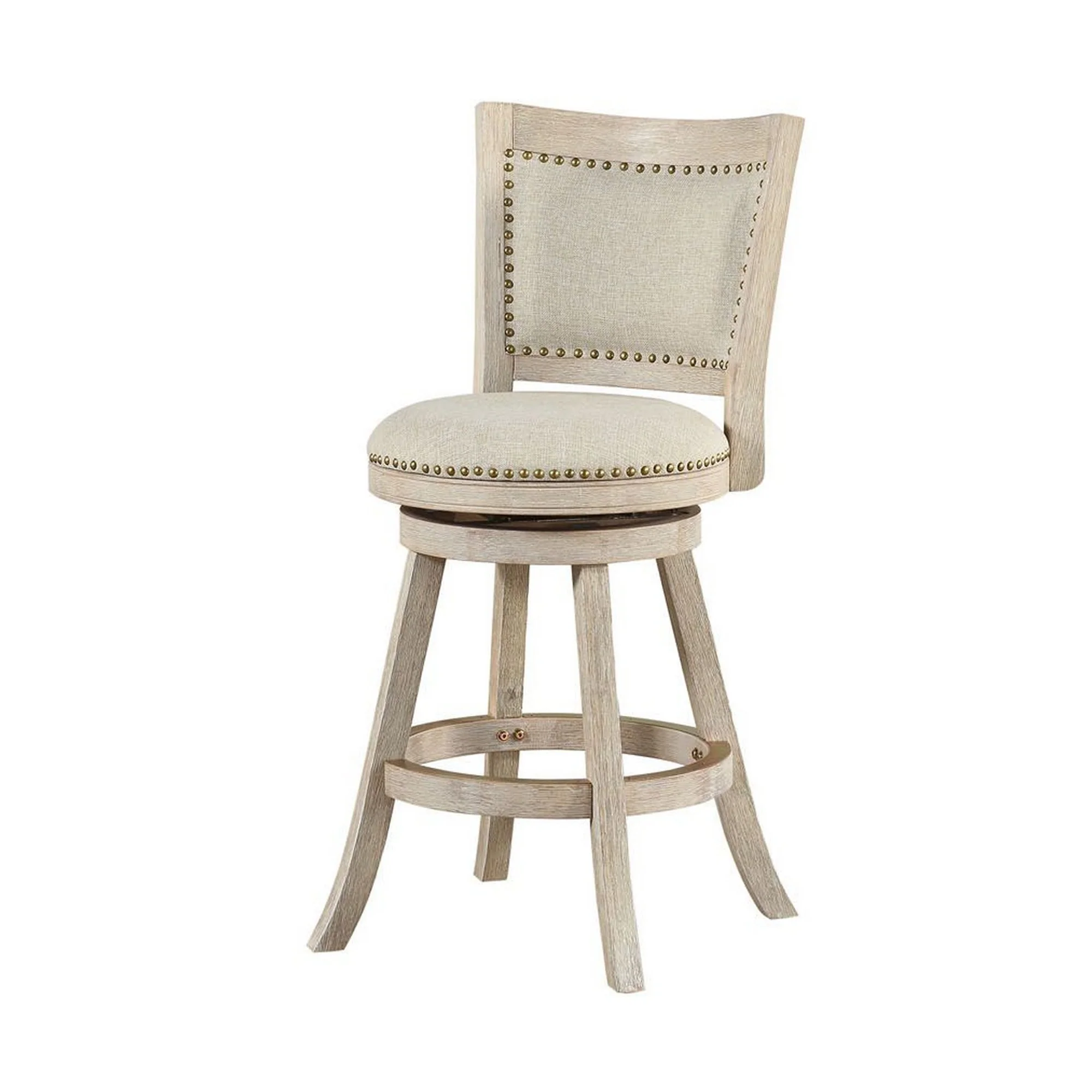 Curved Back Wooden Swivel Counter Stool With Nailhead Trim Gray By Benzara