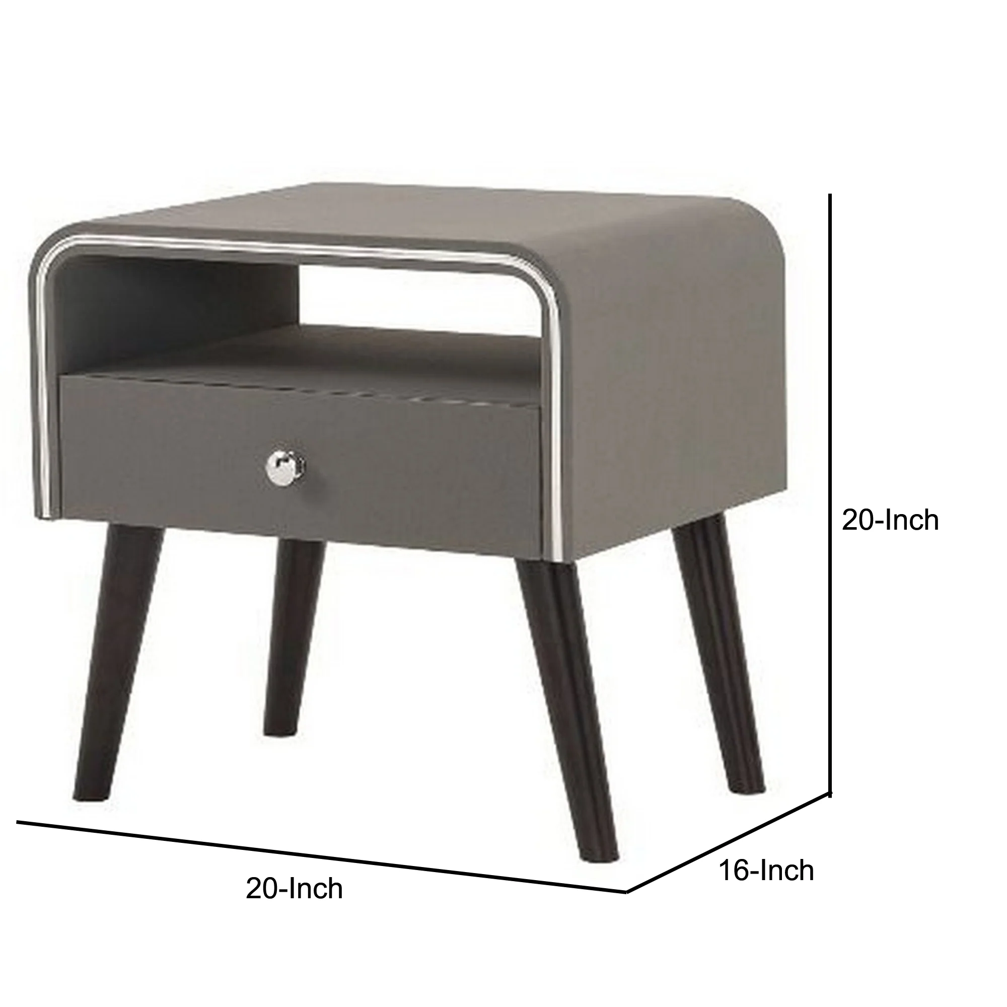 Curved Edge 1 Drawer Nightstand With Chrome Trim Gray And Brown By Benzara