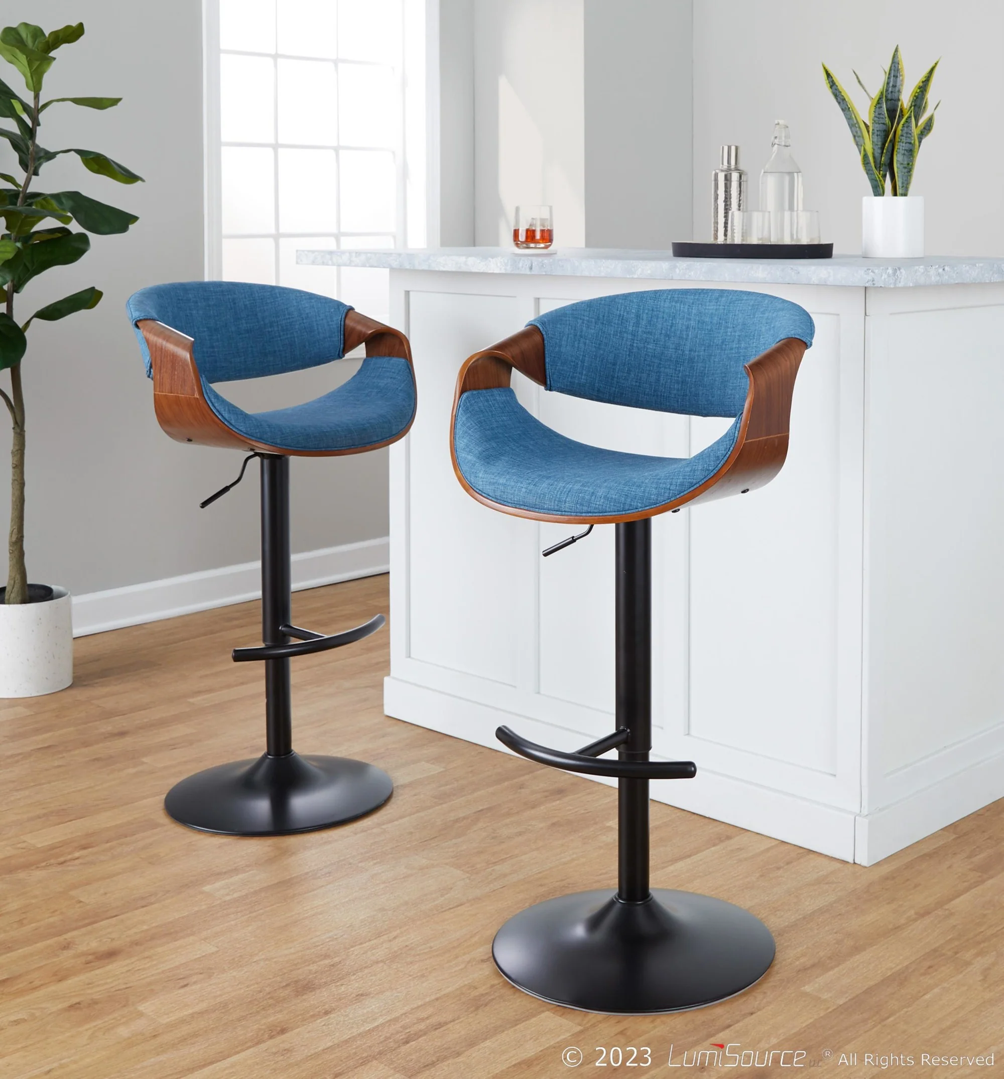 Curvo Adjustable Barstool - Set of 2 By LumiSource - BS-CURVO-RT2 BKWLBU2