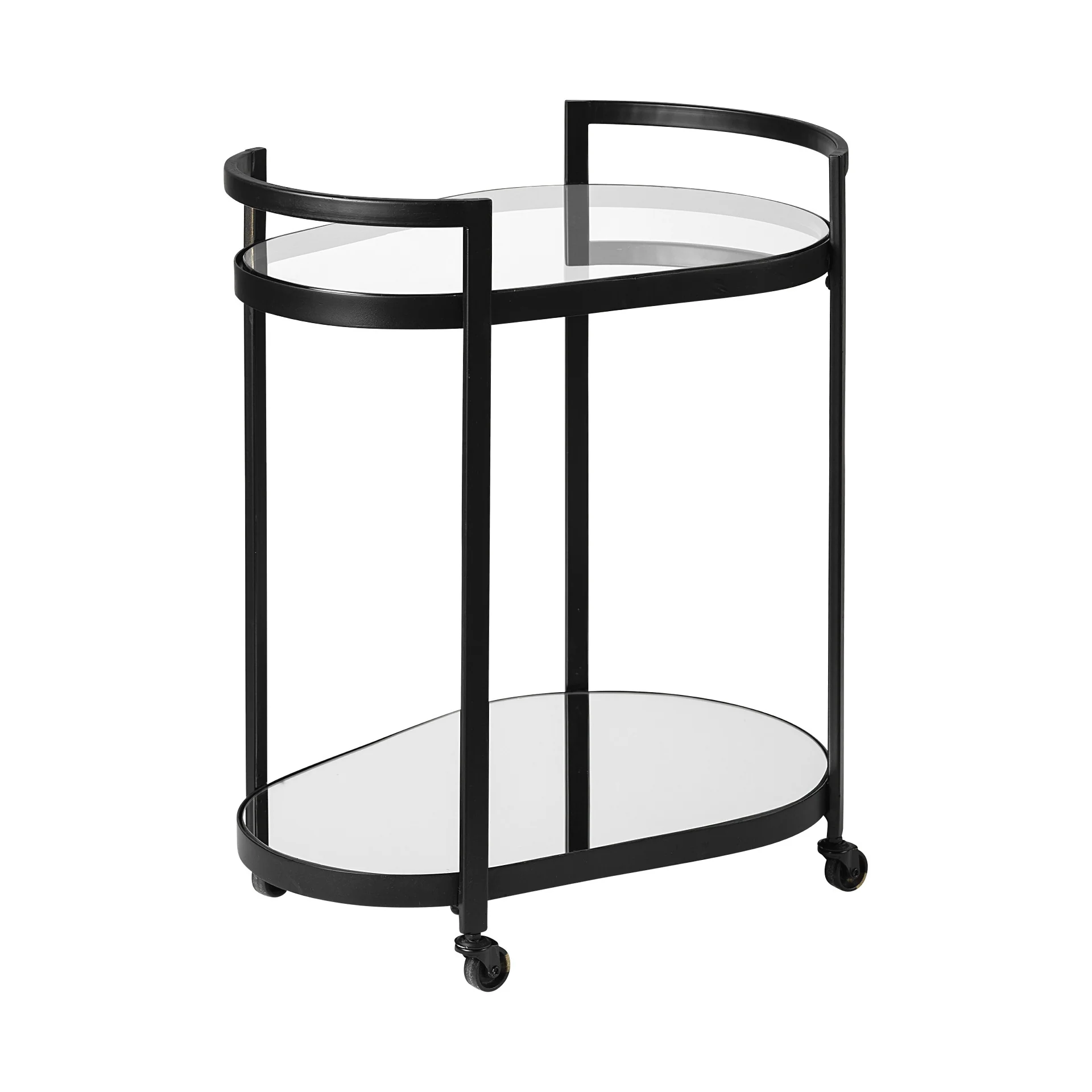 Cyclider Black Metal With Two Mirror Glass Shelves Bar Cart By Homeroots