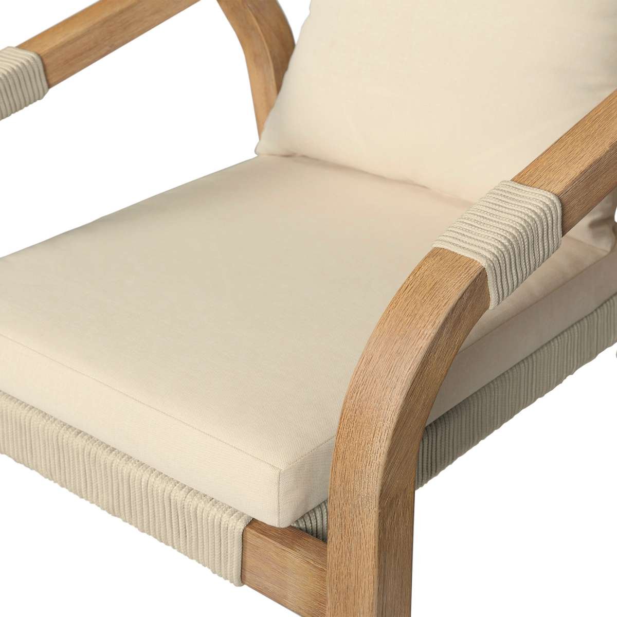 Cypress Outdoor Patio Dining Chair in Blonde Eucalyptus Wood and Light Gray Rope with Ivory Cushions - Set of 2 By Armen Living - Image 7