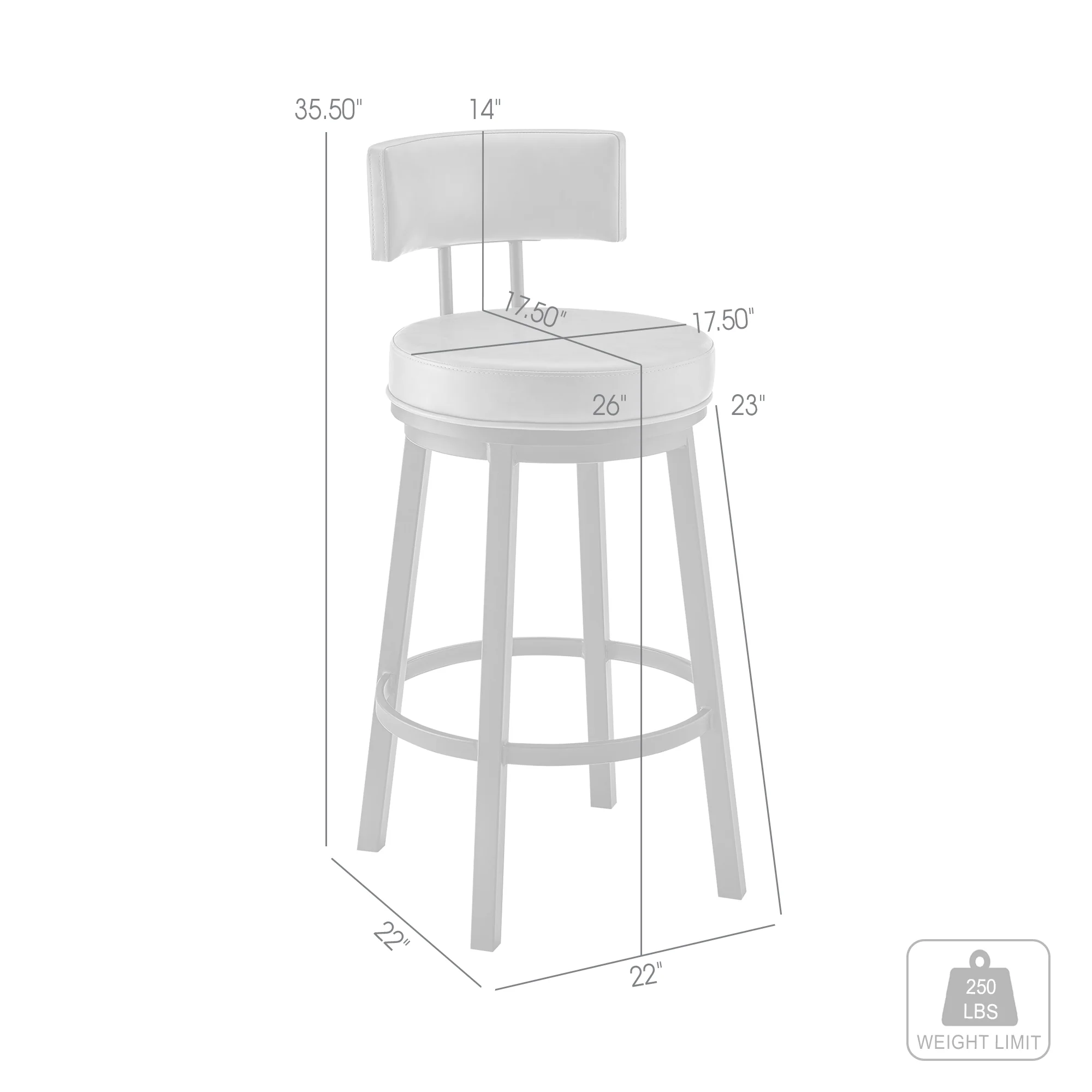 Dalza Swivel Counter or Bar Stool in Cloud Finish with White Faux Leather By Armen Living - Image 9