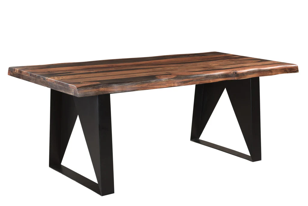 Dark Brown And Black Solid Wood And Metal Sled Base Dining Table By Homeroots