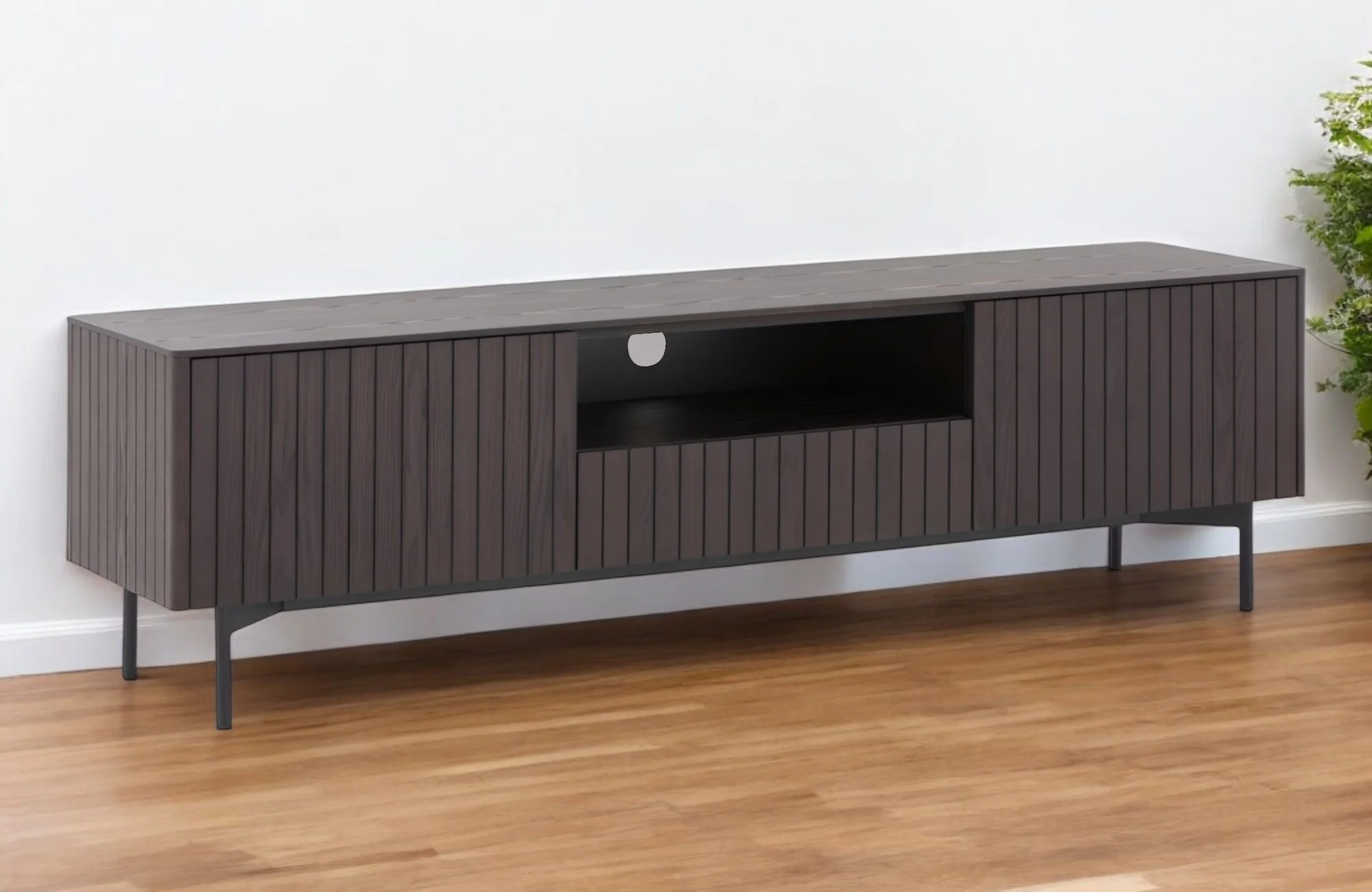 Dark Brown And Black Wood And Metal Open and Enclosed Storage TV Stand By Homeroots