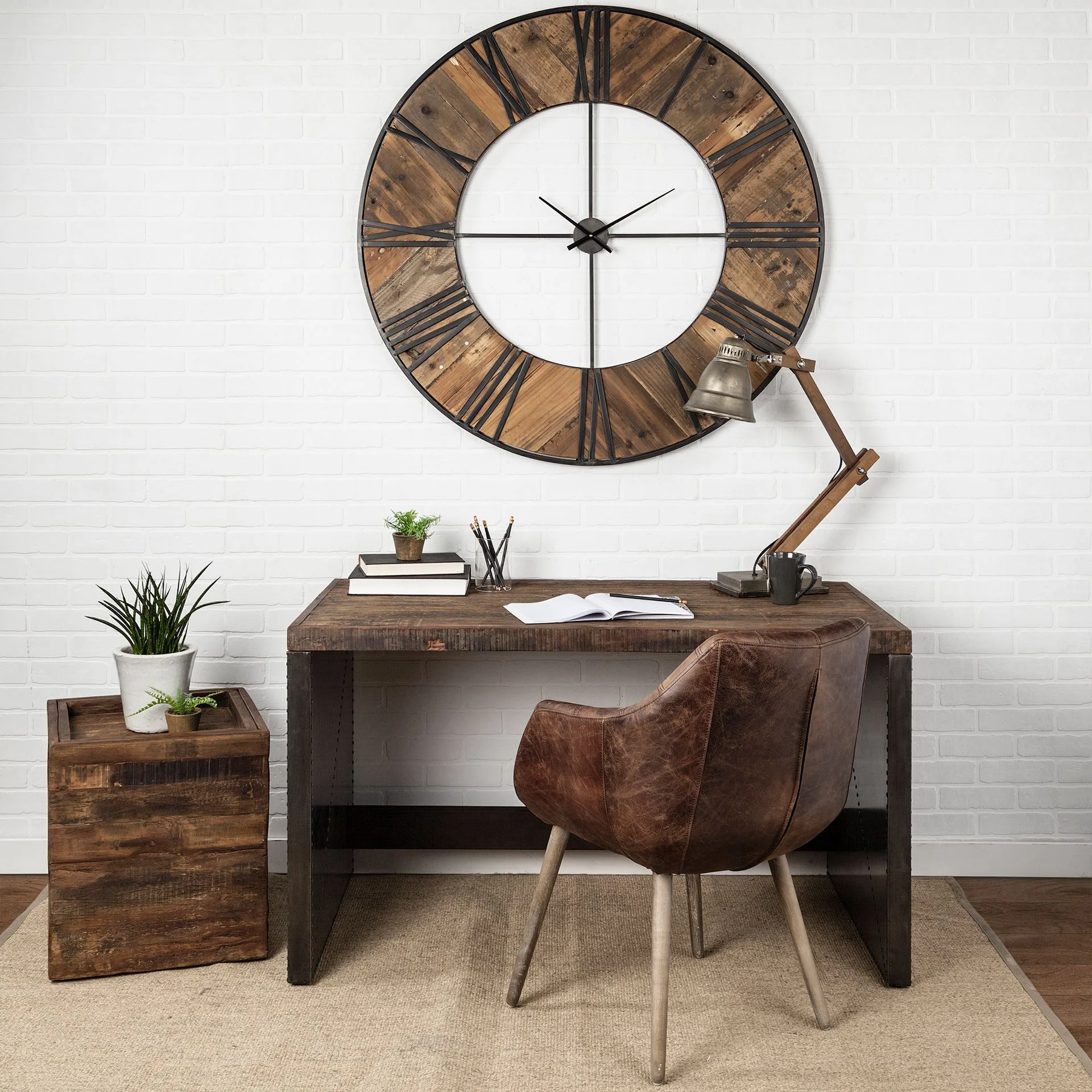 Dark Brown Solid Reclaimed Wood Office Desk With Metal Cladded Frame By Homeroots