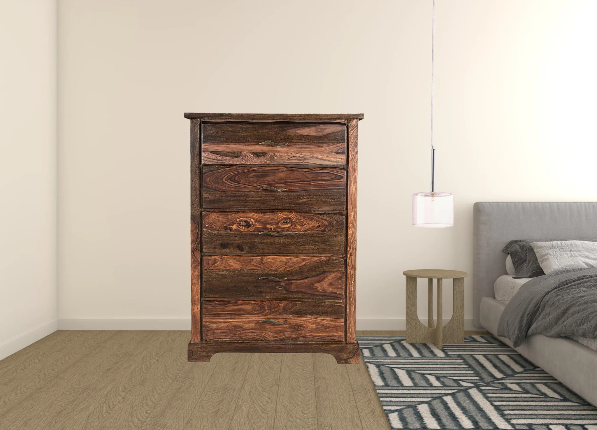 Dark Brown Solid Wood Five Drawer Chest By Homeroots