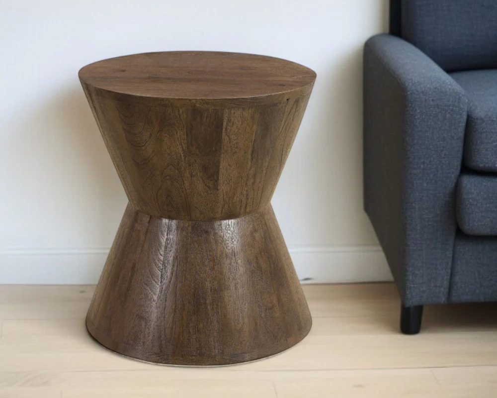 Dark Brown Solid Wood Round End Table By Homeroots