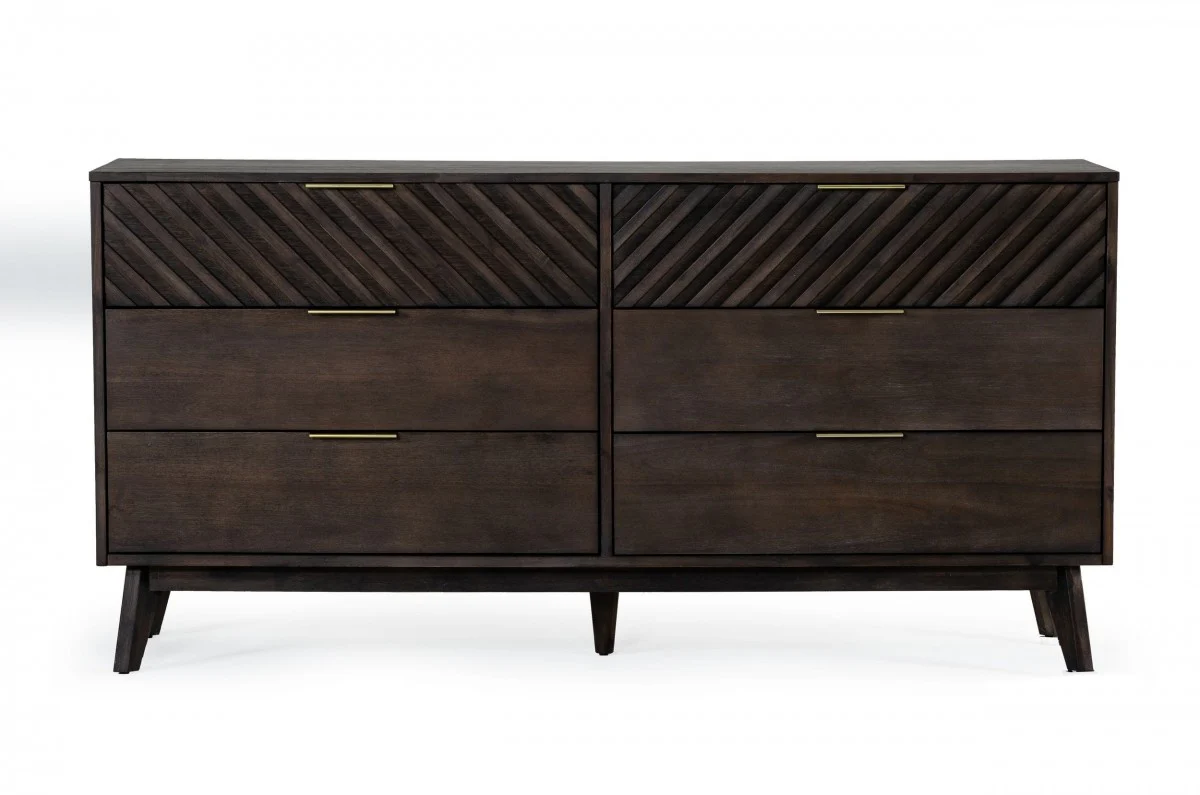 Dark Brown Solid Wood Six Drawer Double Dresser By Homeroots