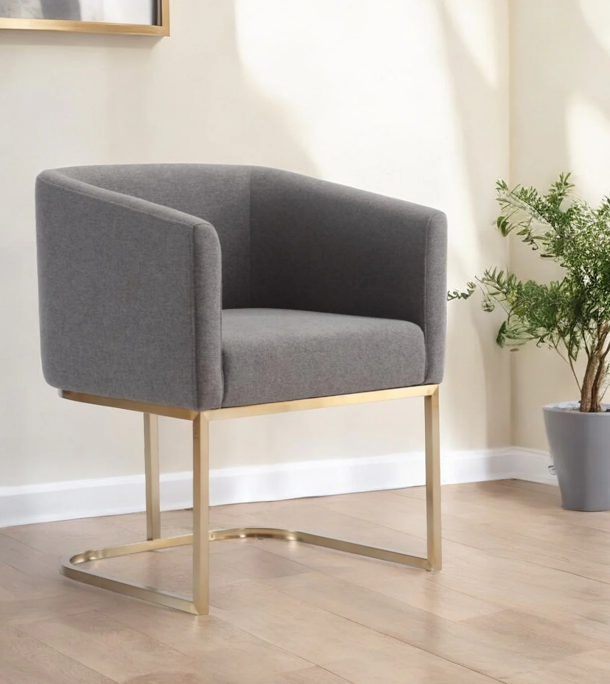 Dark Gray And Antiqued Brass Upholstered Fabric Dining Arm Chair By Homeroots