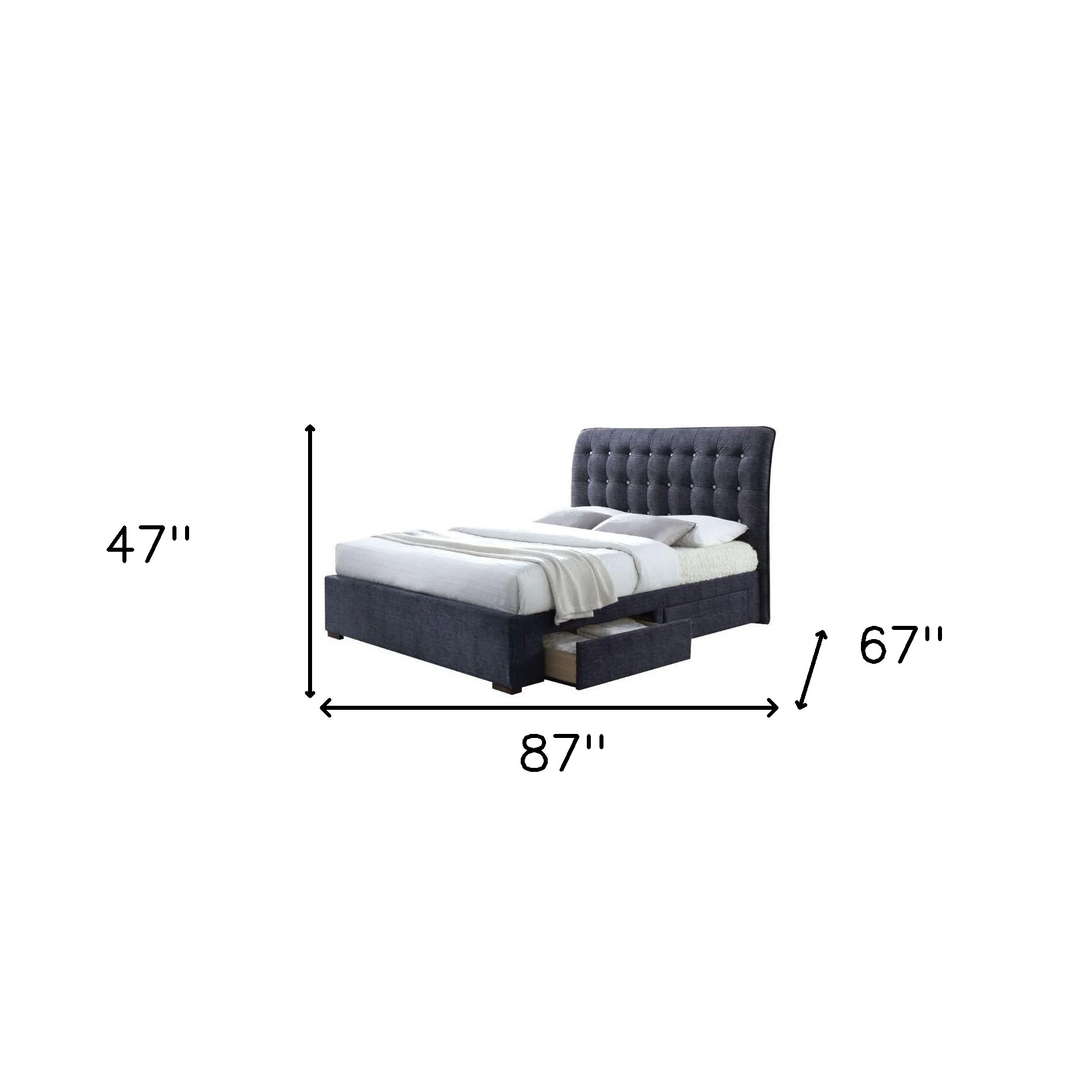 Dark Gray Fabric Queen Bed With Storage By Homeroots - Image 4