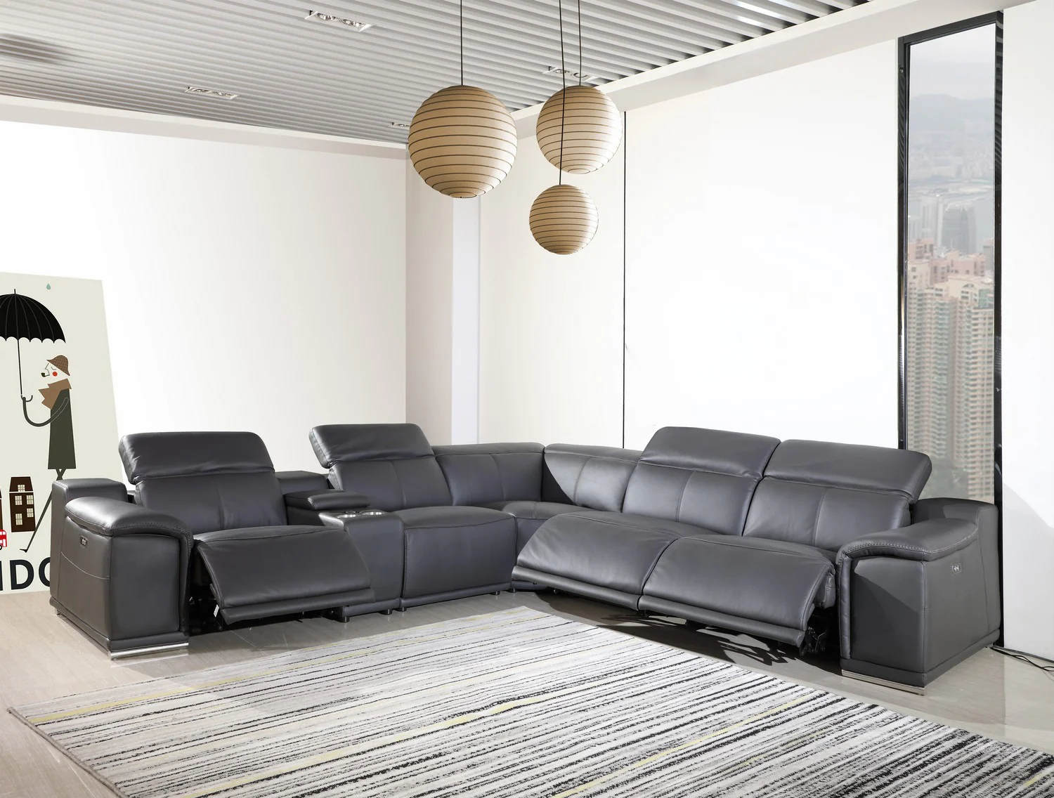 Dark Grey Power Reclining 6"PC Sectional By Homeroots