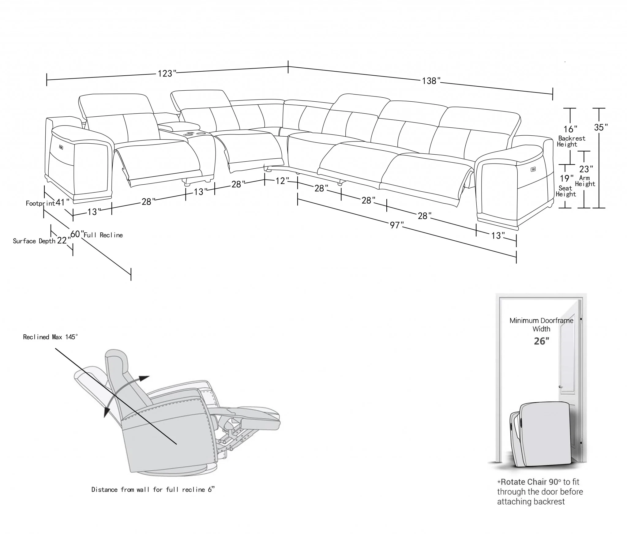 Dark Grey Power Reclining 7PC Sectional By Homeroots - 366357 - Image 5