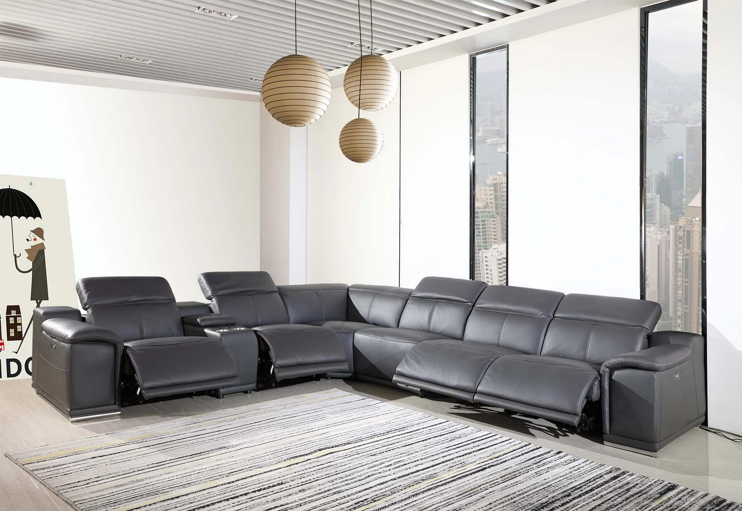Dark Grey Power Reclining 7PC Sectional By Homeroots - 366358