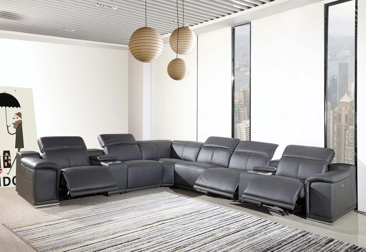 Dark Grey Power Reclining 8PC Sectional By Homeroots - 366359