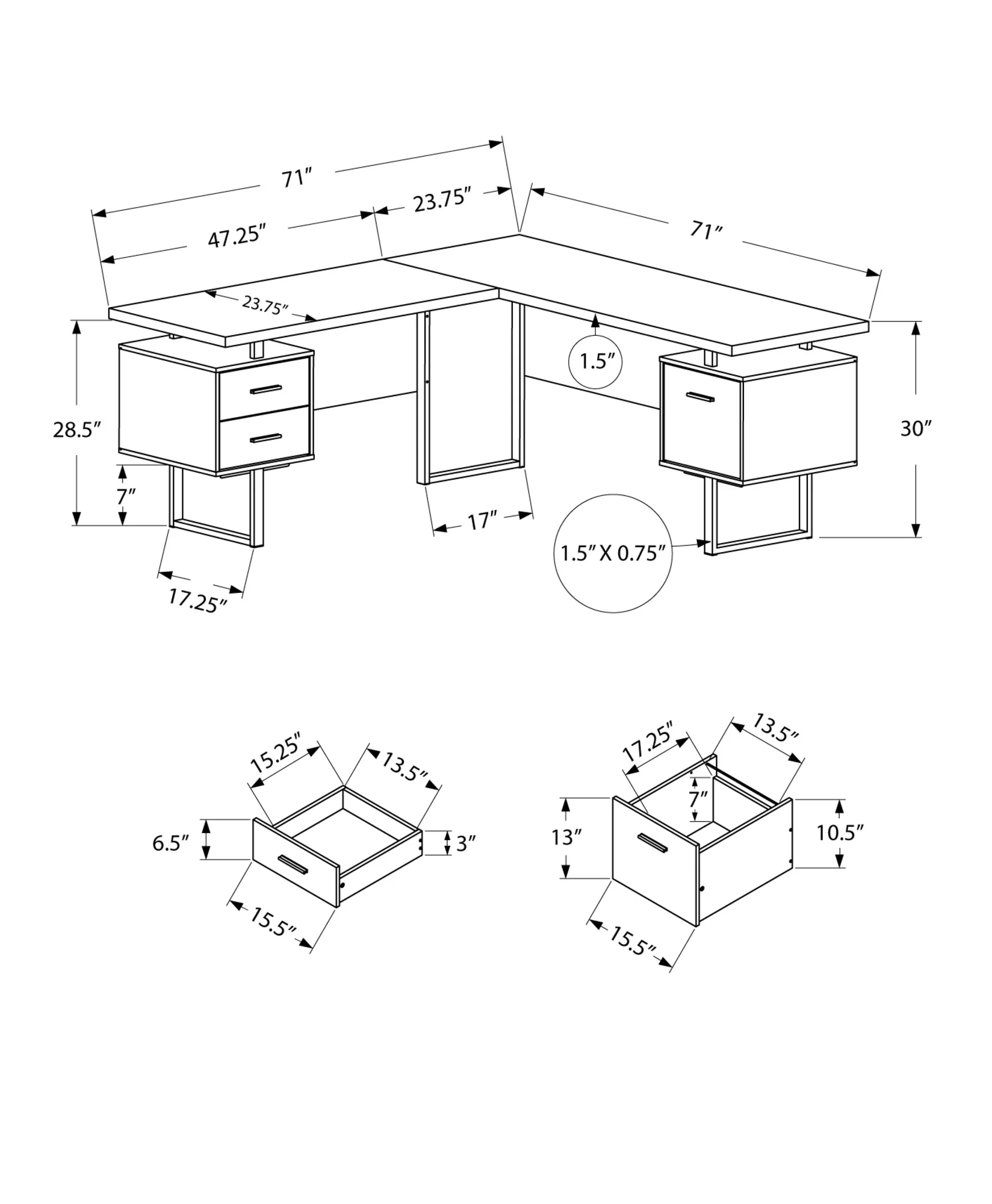 Dark Taupe Silver Particle Board Hollow Core Metal Computer Desk By Homeroots - 333469 - Image 3