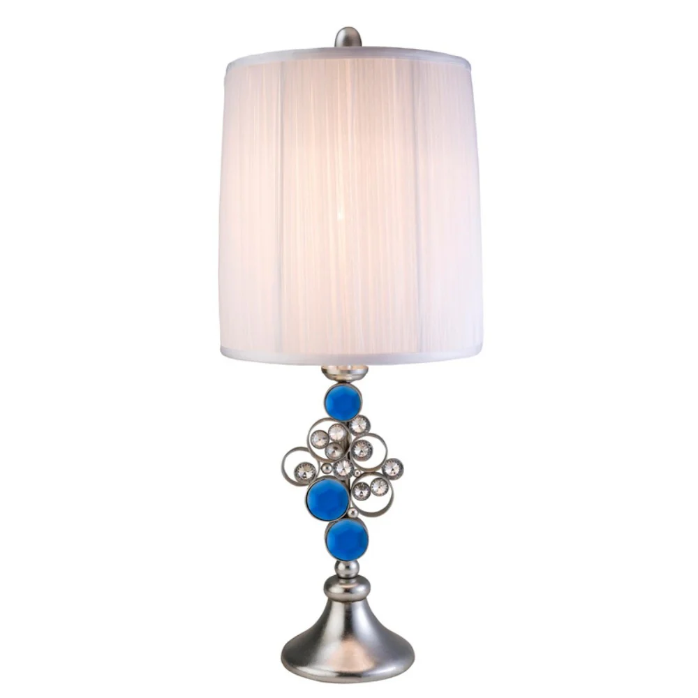 Dazzling Faux Crystal and Turquoise Silver Table Lamp By Homeroots