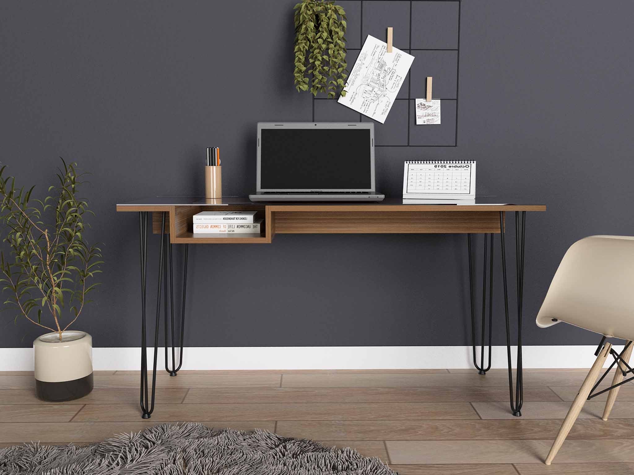 Deco Mahogany and Black Geometric Computer Desk By Homeroots