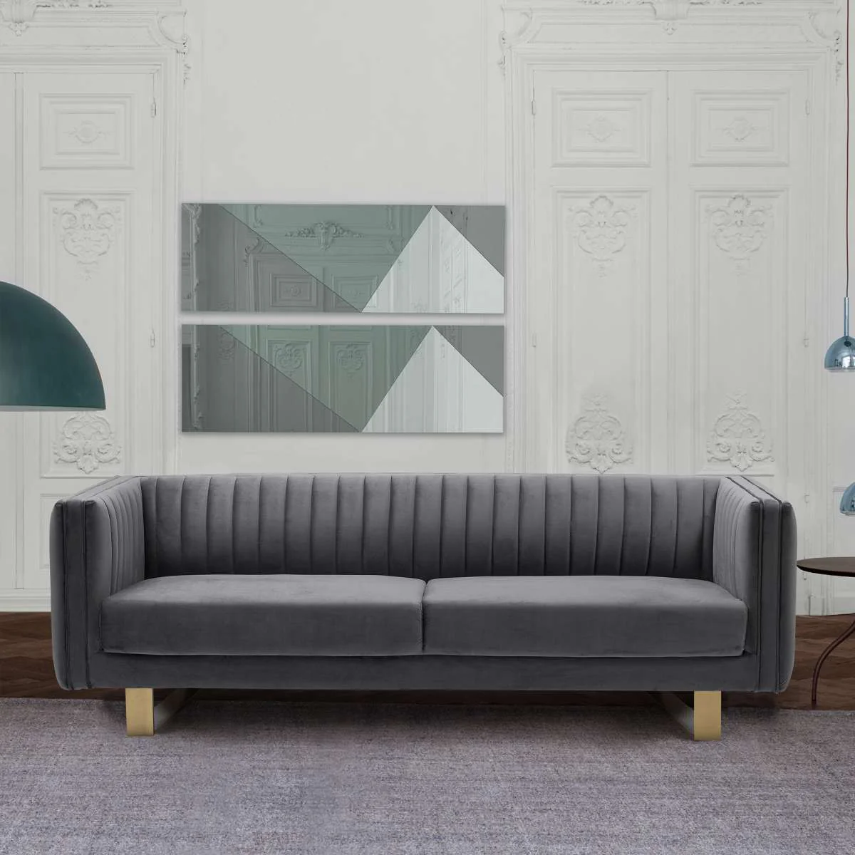 Delilah Dark Gray Velvet Sofa with Matte Gold Legs By Armen Living